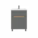 Тумба с раковиной в ванную Ruvann Nika 60 раковина Фостер 60 напольная цвет дуб вотан, графит софт