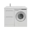 Тумба с раковиной RUVANN DUET 60 раковина Даллас 120 левый в ванную напольная цвет белый