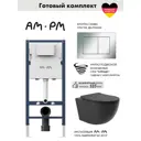 Инсталляция AM.PM I012709.0251 PrimeFit с клавишей слива PrimeFit S гл/хром унитаз Long 52x36.5 Vortex Soft-Close матовый черный овал