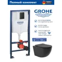 Инсталляция GROHE Solido 3 в 1 с клавишей смыва Even фантомный черный (38811KF0) и унитаз Long 520*365 Vortex Soft-Close черный матовый овал