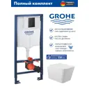 Инсталляция GROHE Solido 3 в 1 Even фантомный черный (38811KF0) и унитаз Long 52.5x34.5 Vortex Soft-Close белый глянцевый квадрат