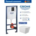Инсталляция GROHE Solido 3 в 1 с клавишей смыва Even фантомный черный (38811KF0) и унитаз Long 52.5x34.5 Vortex Soft-Close белый матовый квадрат