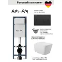 Инсталляция AM.PM I012711.0338 ErgoFit с клавишей слива ErgoFit M пластик матовый черный унитаз Long 52.5x34.5 Vortex матовый белый квадрат