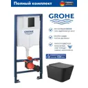 Инсталляция GROHE Solido 3 в 1 с клавишей смыва Even фантомный черный (38811KF0) и унитаз Long 52.5x34.5 Vortex Soft-Close черный матовый квадрат