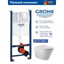 Инсталляция GROHE Rapid SL с клавишей 3 режима с клавишей матовый хром и унитаз ADT 52x36.5 Long Vortex микролифт белый глянцевый конус