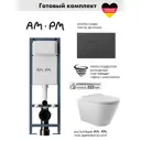 Инсталляция AM.PM I012711.0138 ErgoFit с клавишей слива ErgoFit L пластик матовый черный унитаз Long 52x36.5 Vortex Soft-Close глянцевый белый конус