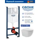 Инсталляция GROHE Rapid SL с клавишей 3 режима с клавишей матовый хром и унитаз подвесной ADT Long 52x36.5 Vortex белый глянцевый овал
