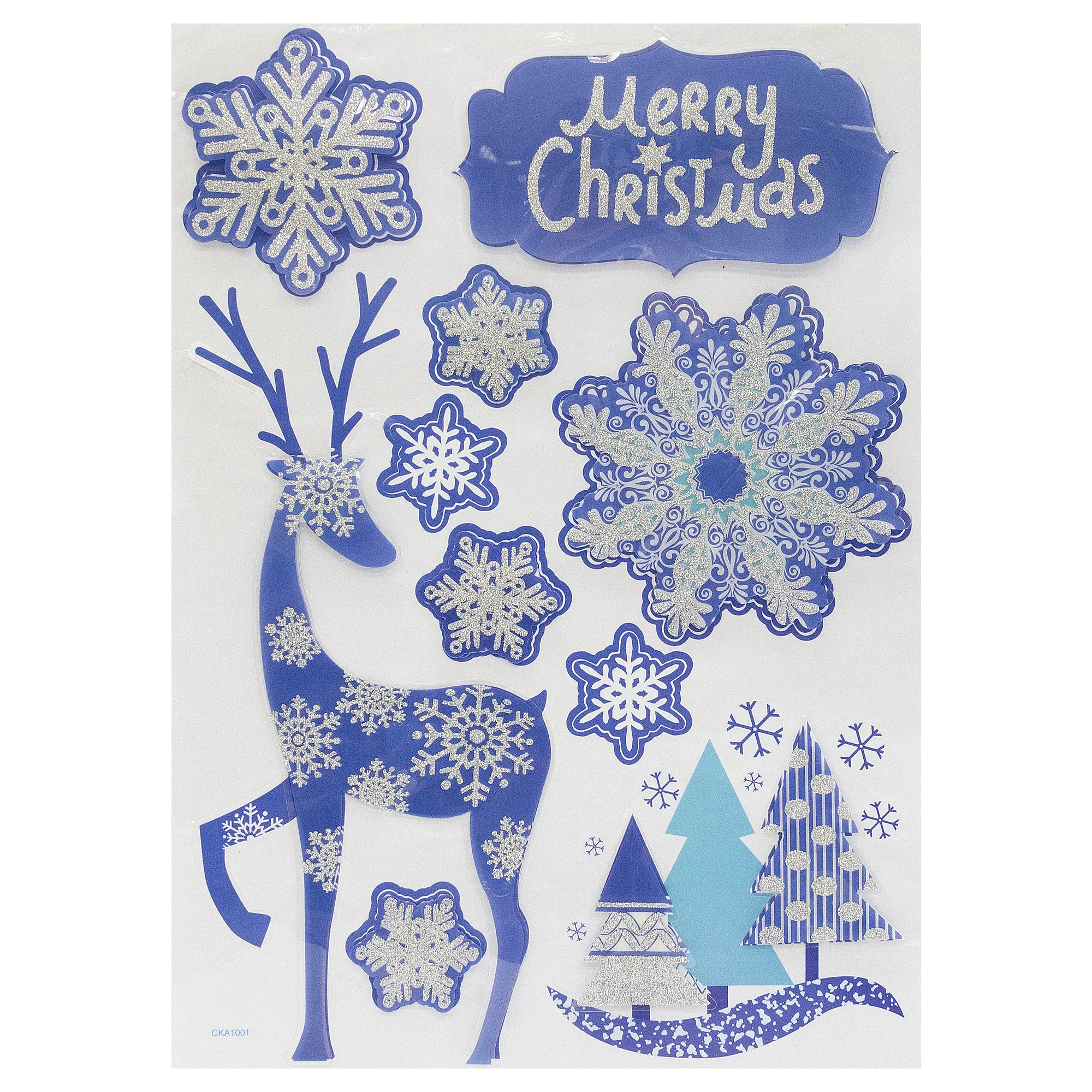 Изображение товара Наклейки 3D «Олень и снежинки синие»