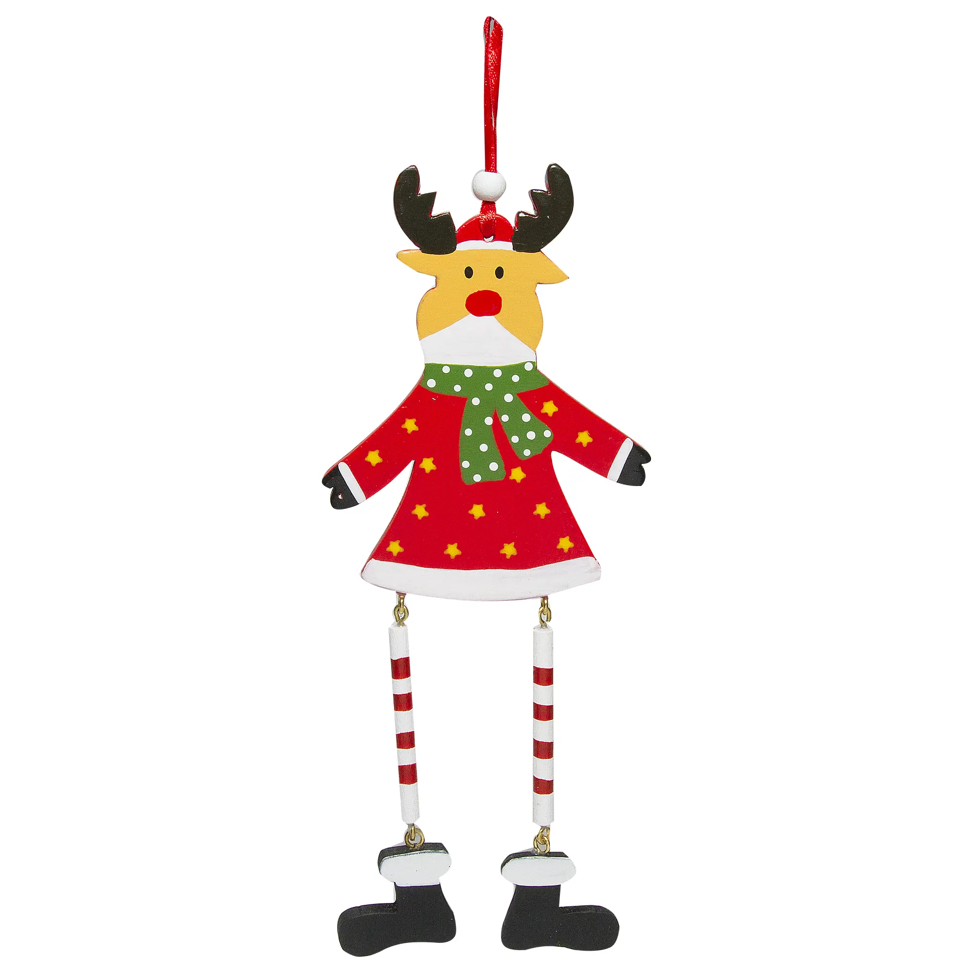 Изображение товара Ёлочное украшение «Олень» 19.5 см, дерево, с длинными ногами, цвет красный/белый