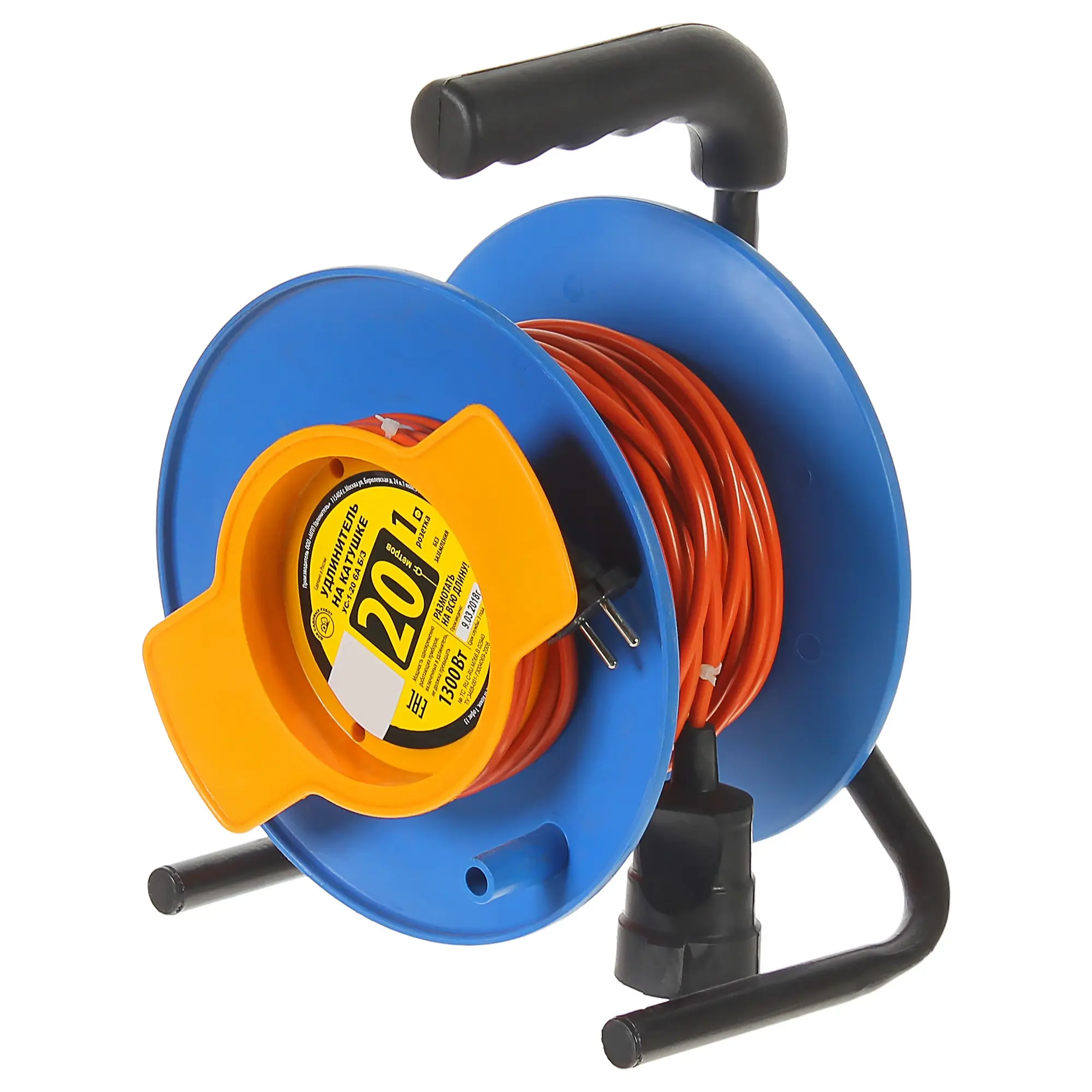 Изображение товара Удлинитель на катушке садовый 1 розетка без заземления 2x0.75 мм 20 м цвет оранжевый/синий