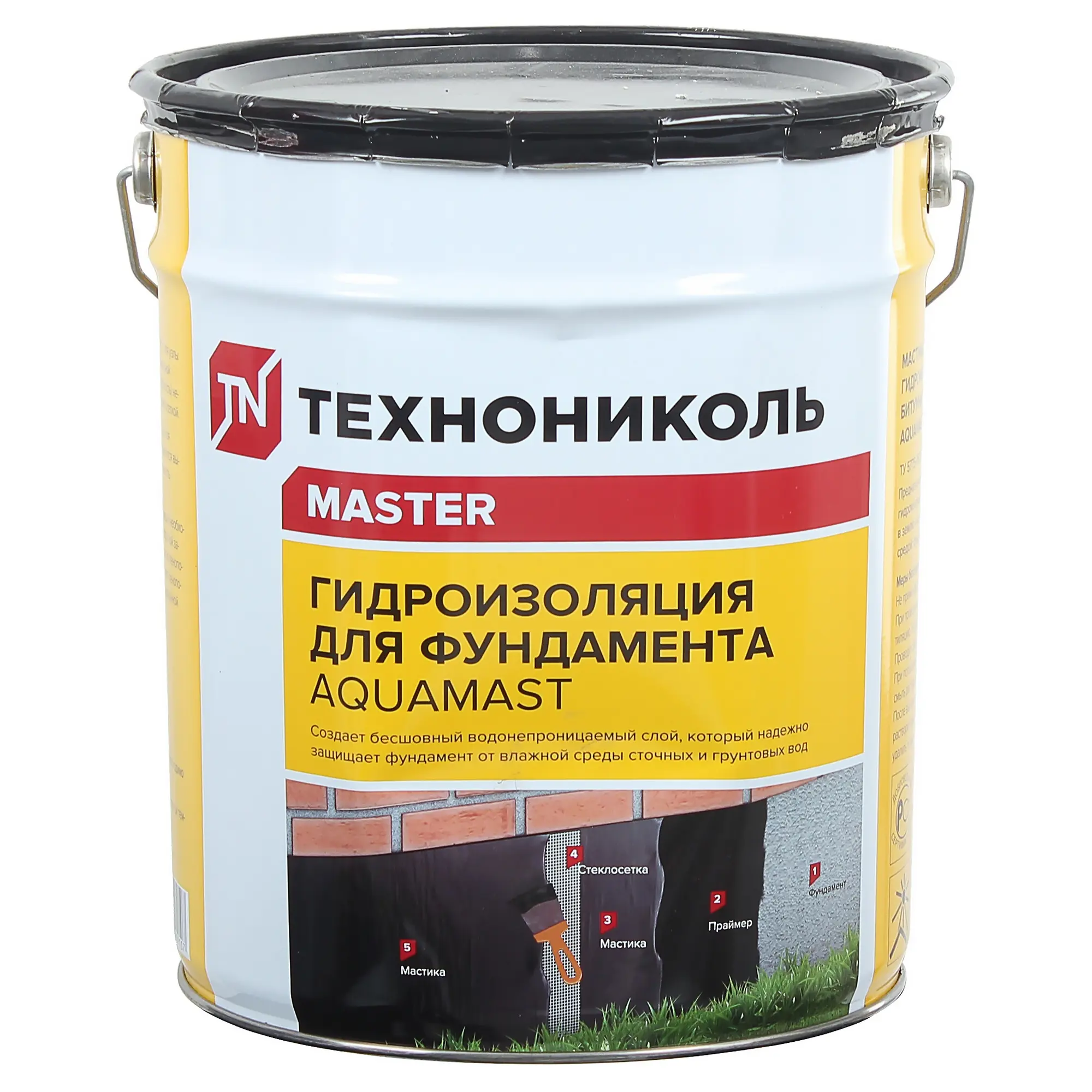 Изображение товара Мастика гидроизоляционная битумная Технониколь AquaMast 18 кг для фундамента
