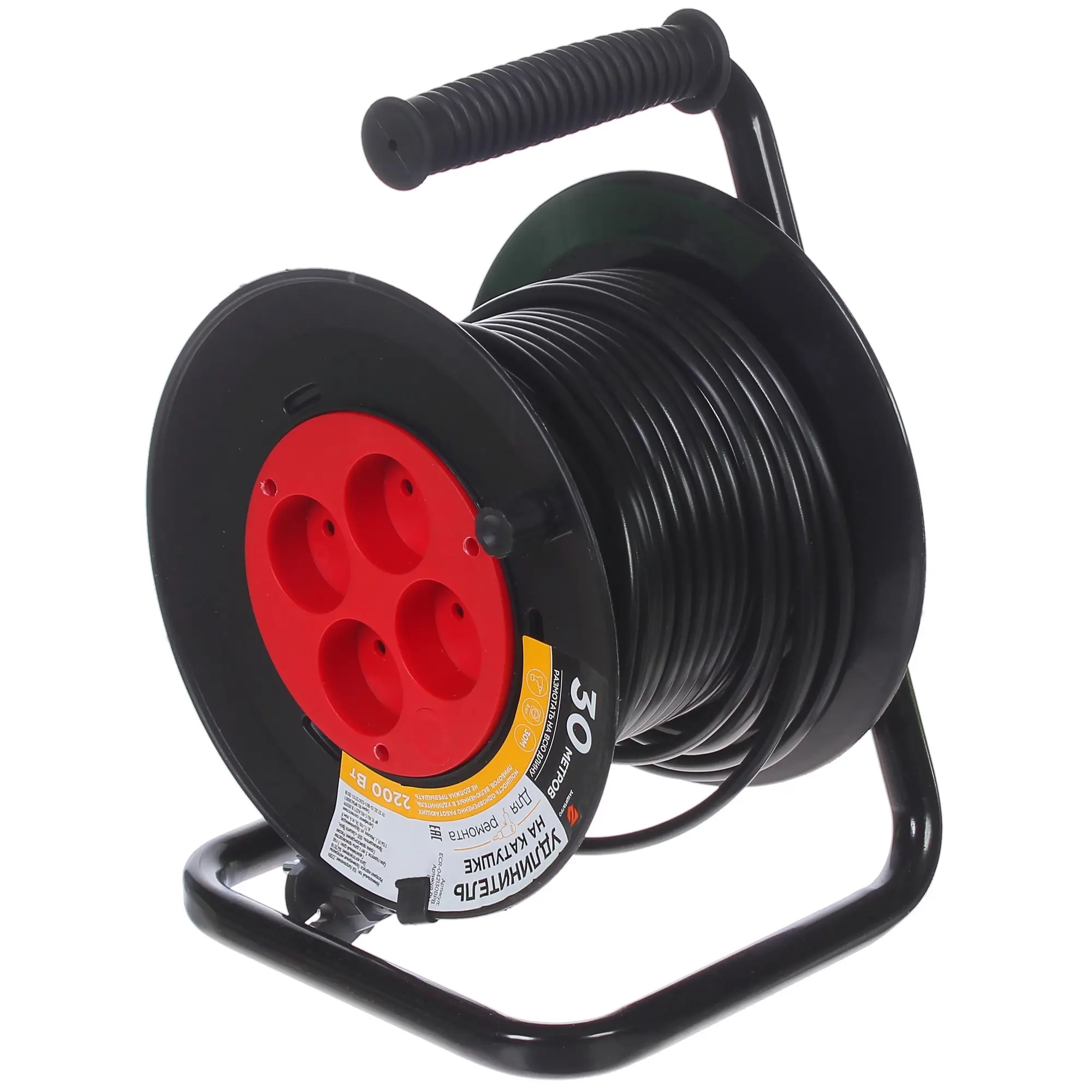 Изображение товара Удлинитель на катушке Защита Про 4 розетки 30 м черный/красный