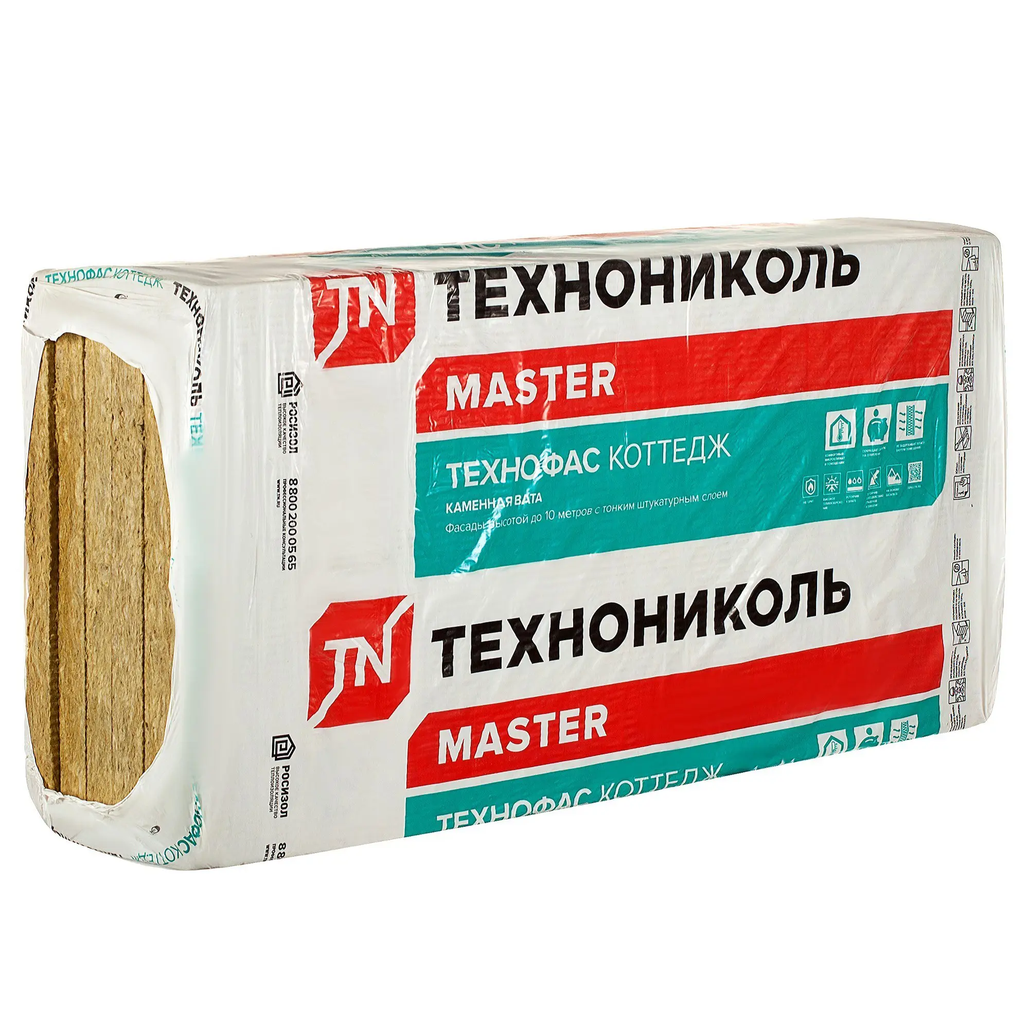 Изображение товара Каменная вата ТехноФас Коттедж 50 мм, огнеупорная теплоизоляция, 4.32 м2