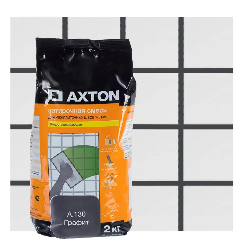 Изображение товара Затирка цементная AXTON А.130 2 кг серый, водоотталкивающая, морозостойкая