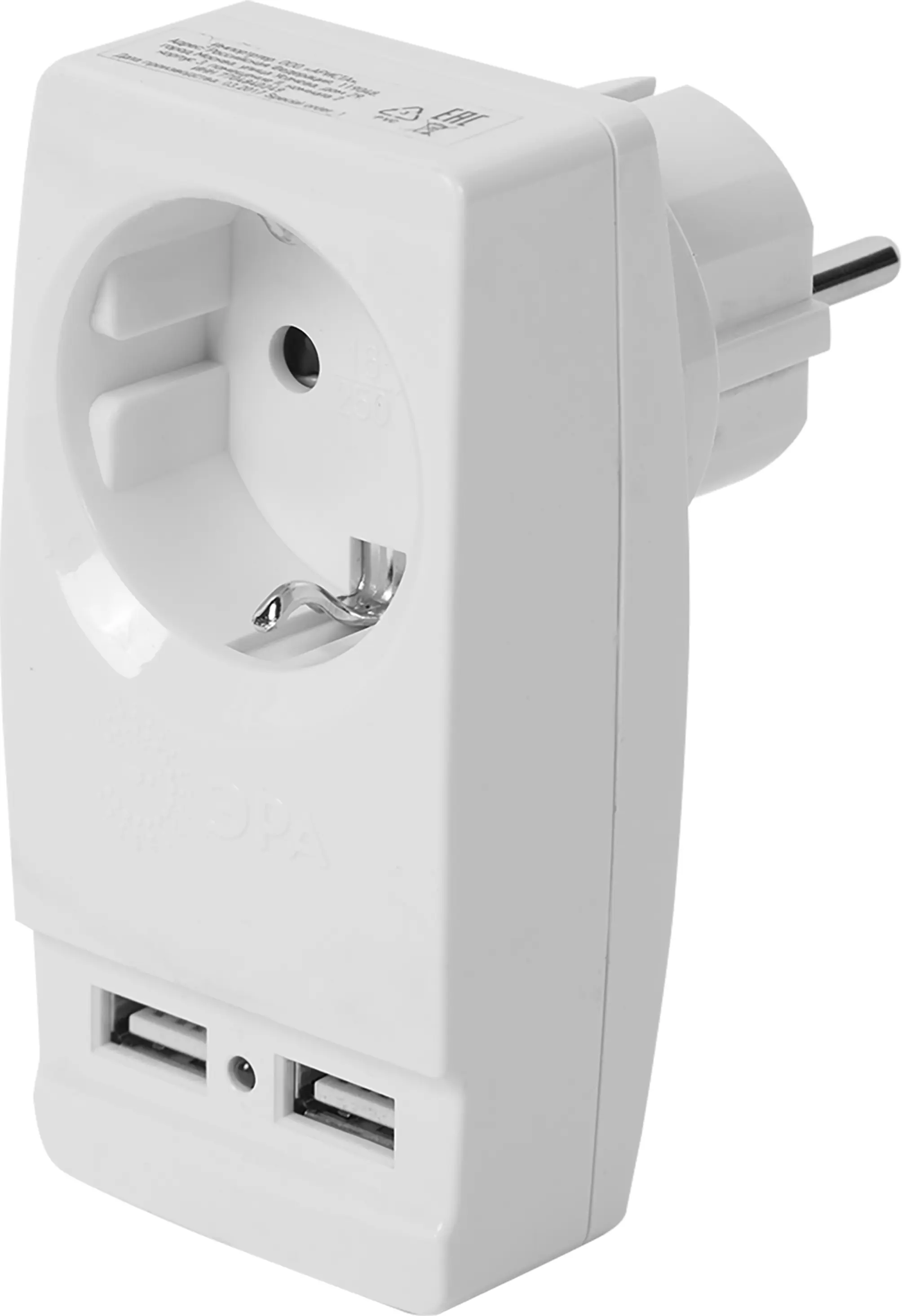 Изображение товара Разветвитель Эра SP-1e 1 розетка с заземлением 16 А 2 USB 2.1 А цвет белый