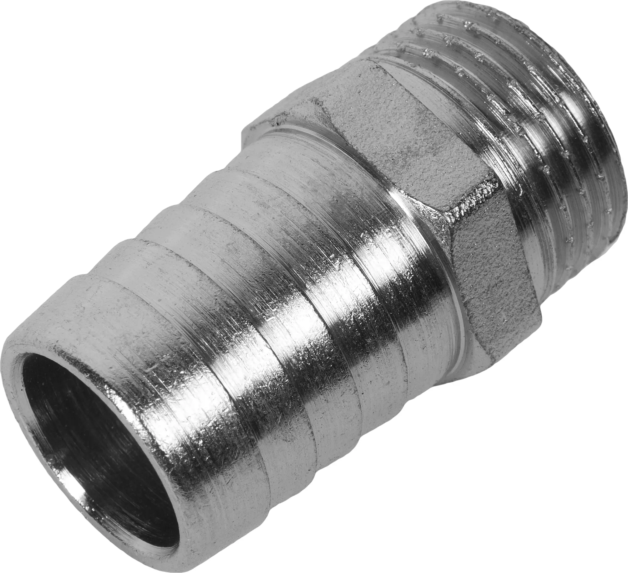 Изображение товара Штуцер Valtec для присоединения шланга 1/2"НРх20 мм  никелированная латунь VTr.650.N.0420