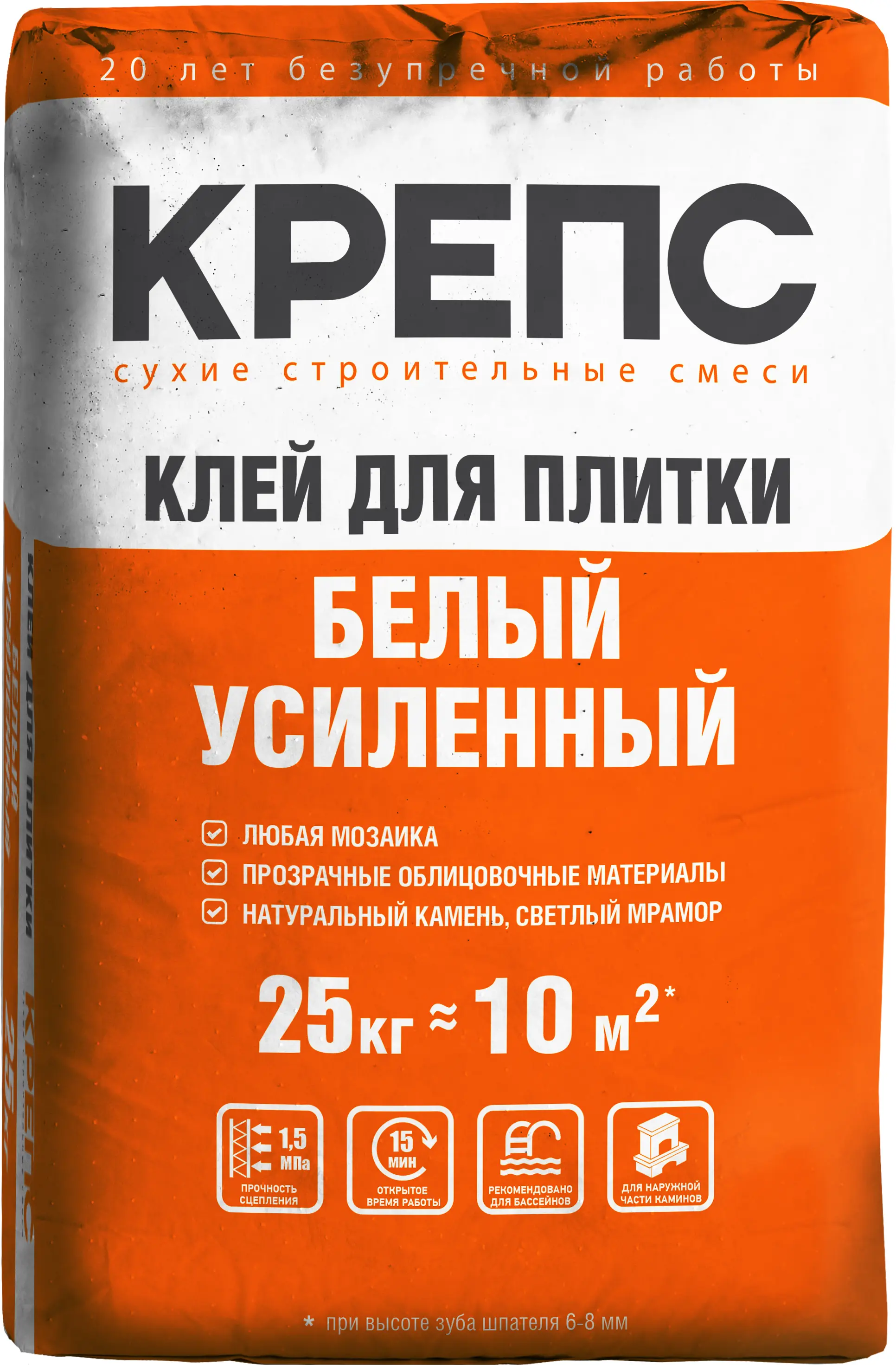 Изображение товара Клей для плитки Крепс Усиленный белый 25 кг
