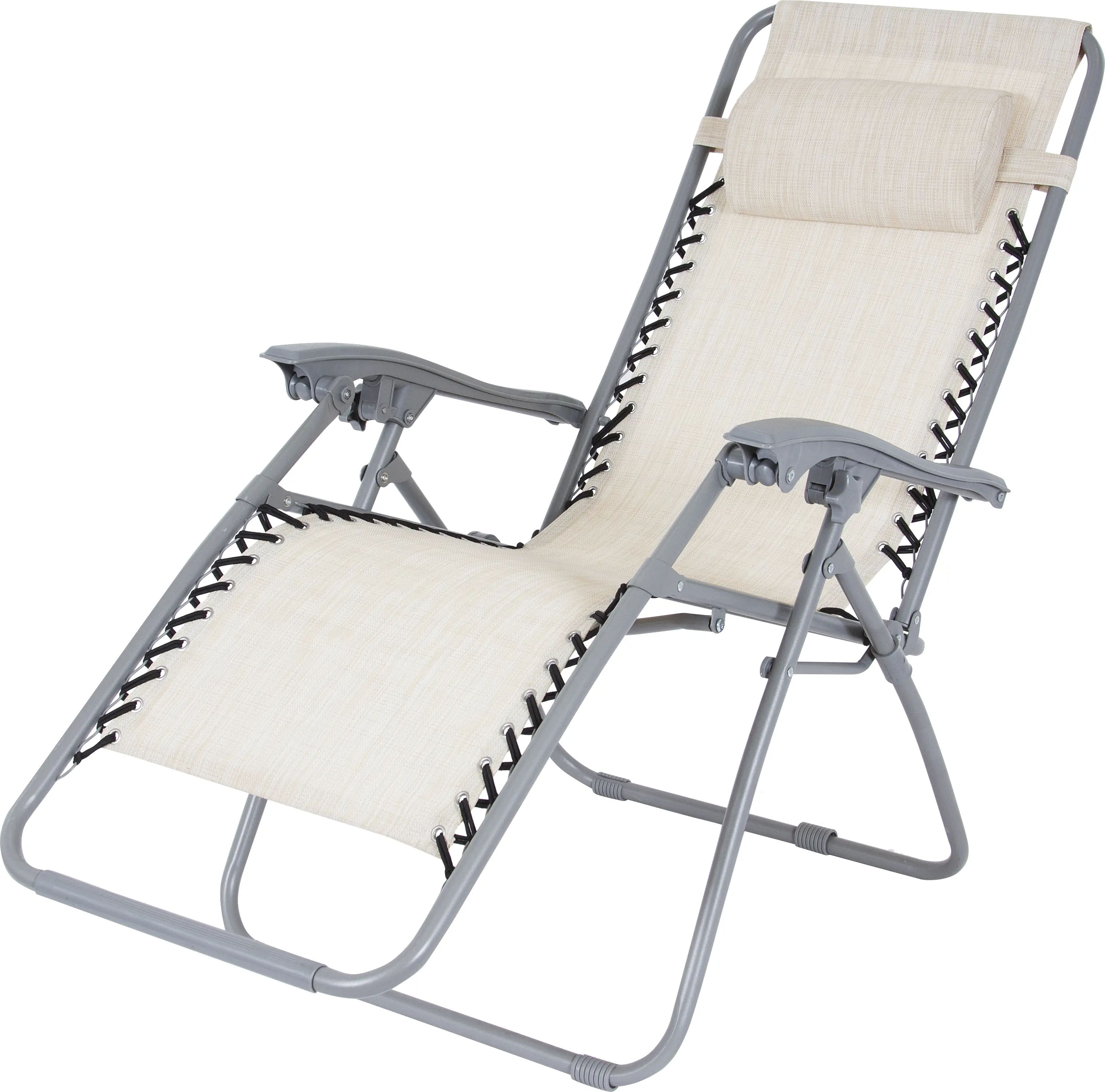 Изображение товара Шезлонг "Бриз" бежевого цвета из текстилена и металла для отдыха на улице