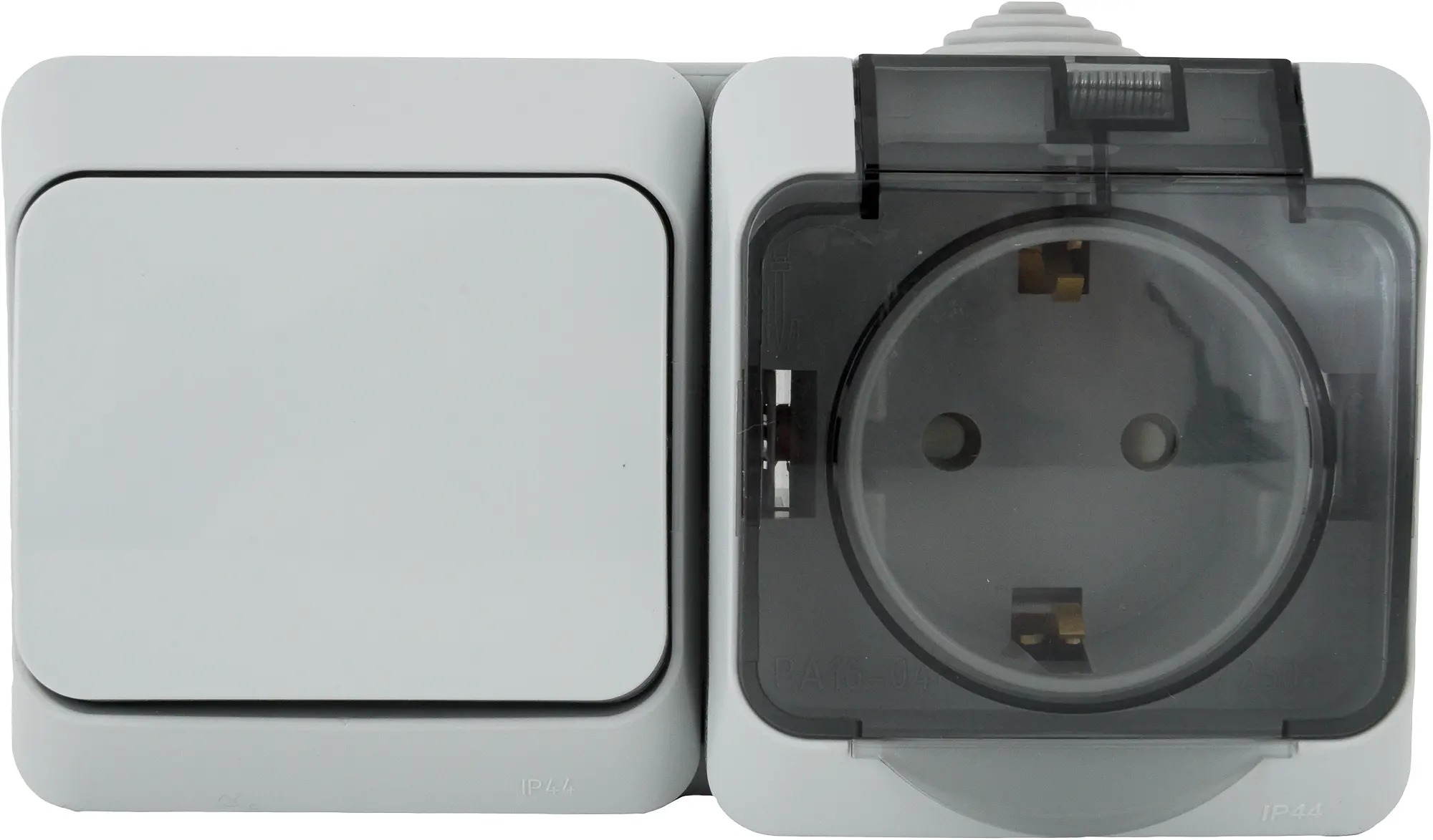 Изображение товара Блок выключатель с розеткой Systeme Electric Этюд IP44 серый