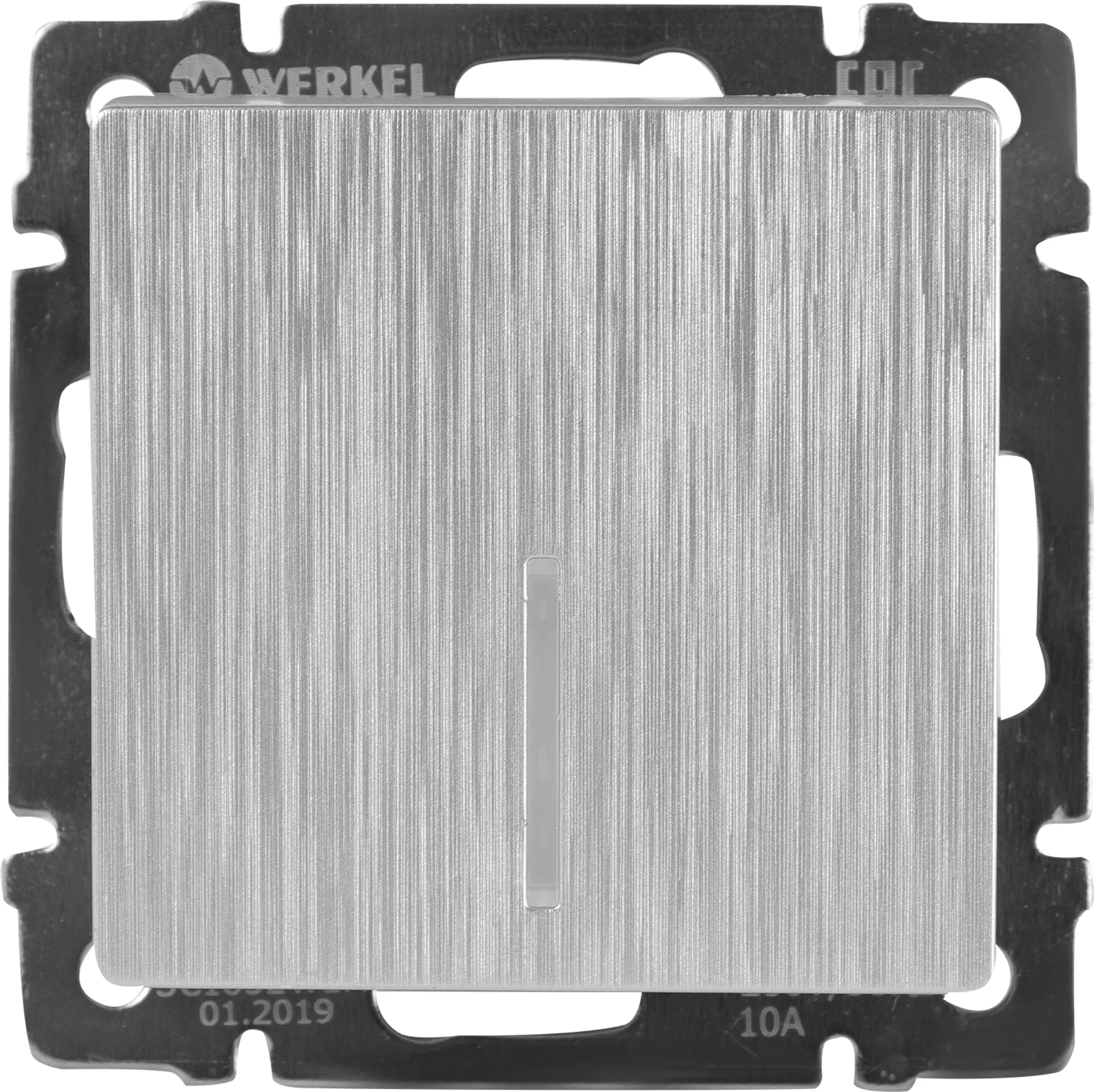 Изображение товара Встраиваемый выключатель Werkel с подсветкой 1 клавиша серебряный рифленый