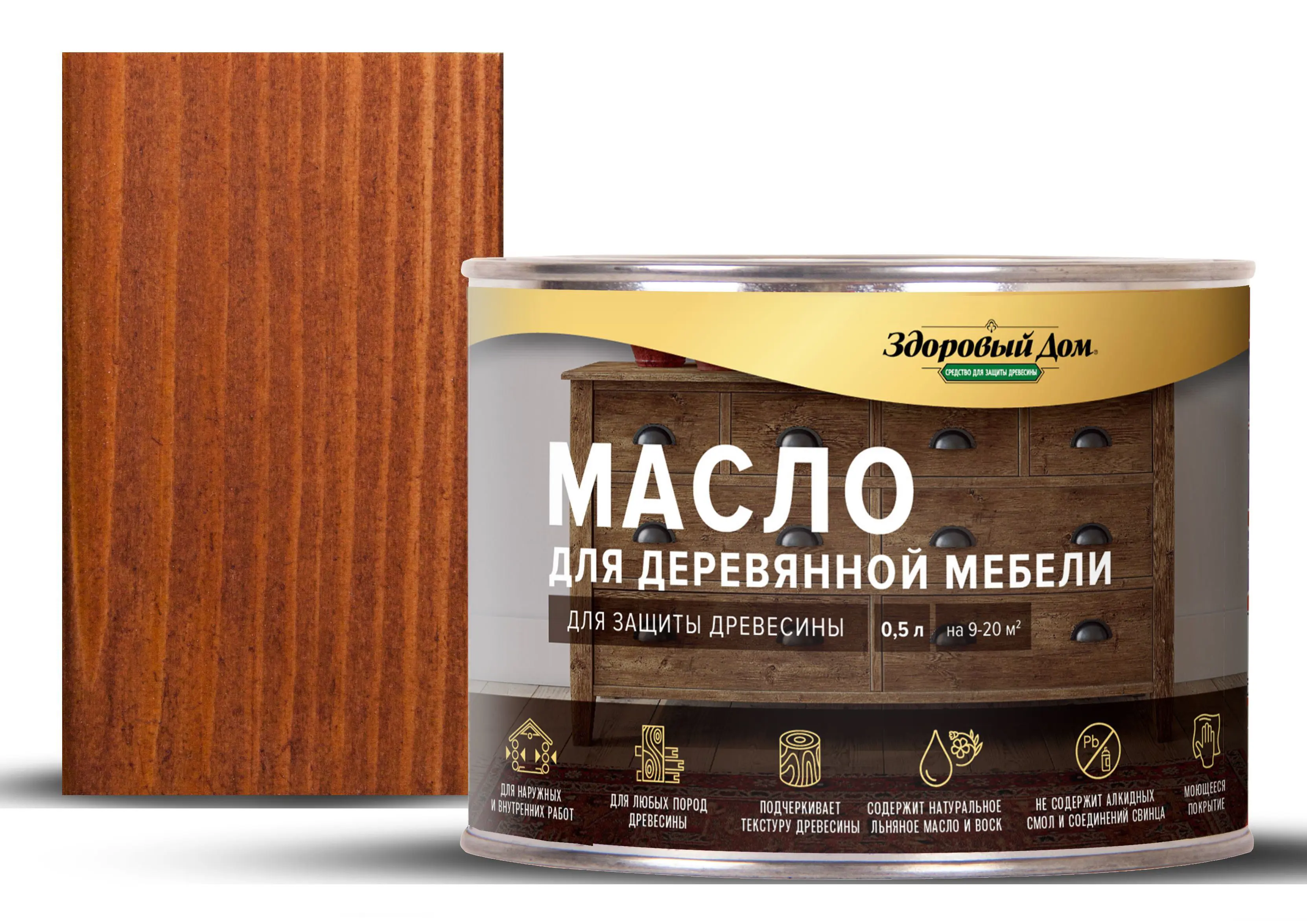 Изображение товара Масло для садовой мебели Здоровый дом цвет махагон 0.5 л