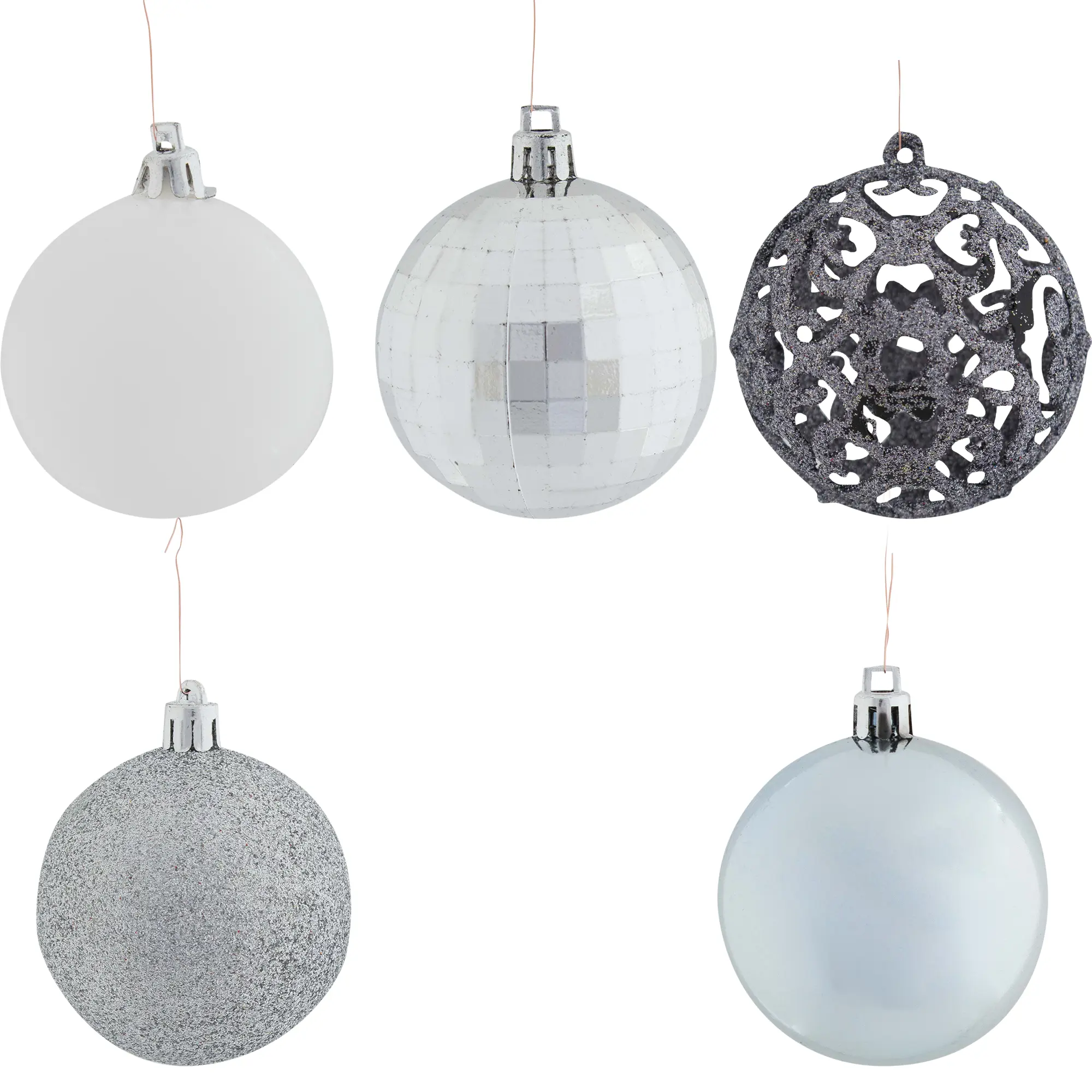 Изображение товара Набор ёлочных шаров микс ø6 см ПВХ белый/серебристый 25 шт.