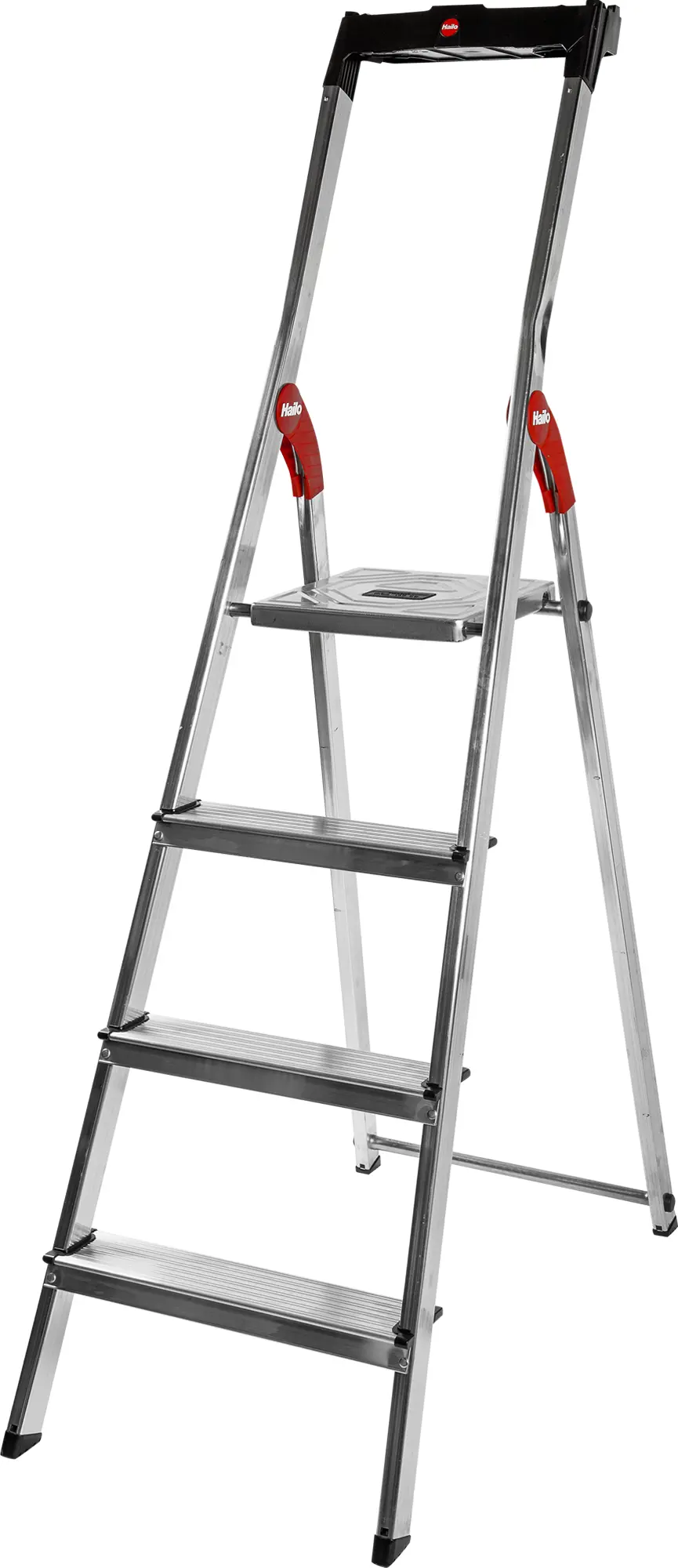 Изображение товара Стремянка алюминиевая Hailo 4 ступени 8160-407, лоток для инструментов, максимальная нагрузка 150 кг