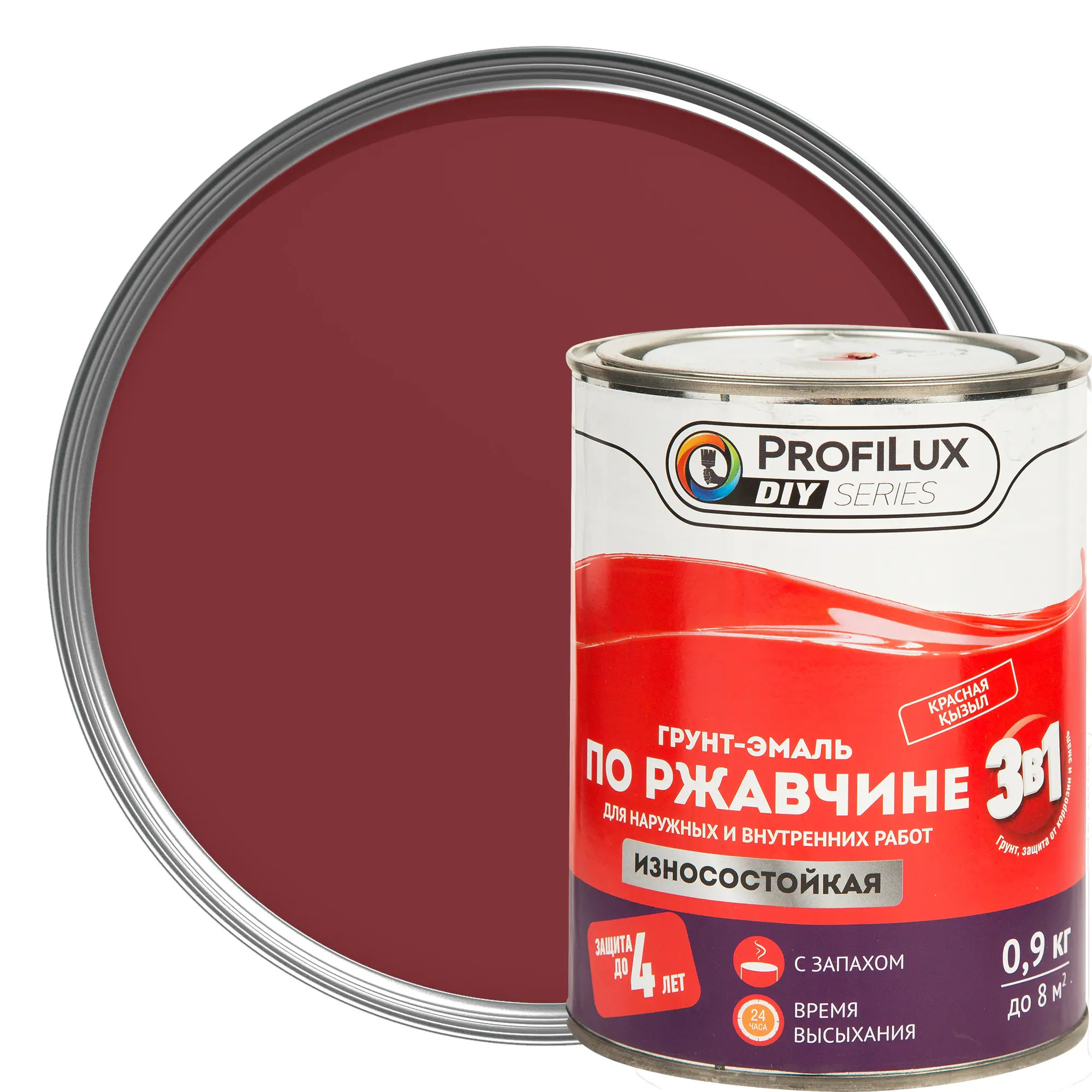 Изображение товара Грунт-эмаль по ржавчине 3 в 1 Profilux гладкая цвет красный 0.9 кг