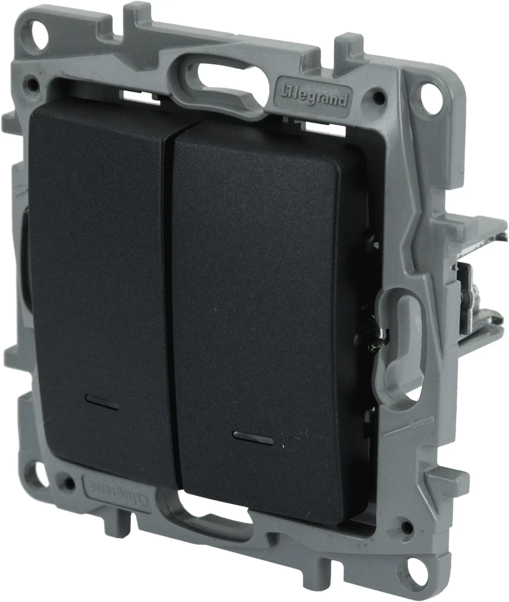 Изображение товара Выключатель двухклавишный с подсветкой Legrand Etika 10А 250В антрацит встроенный