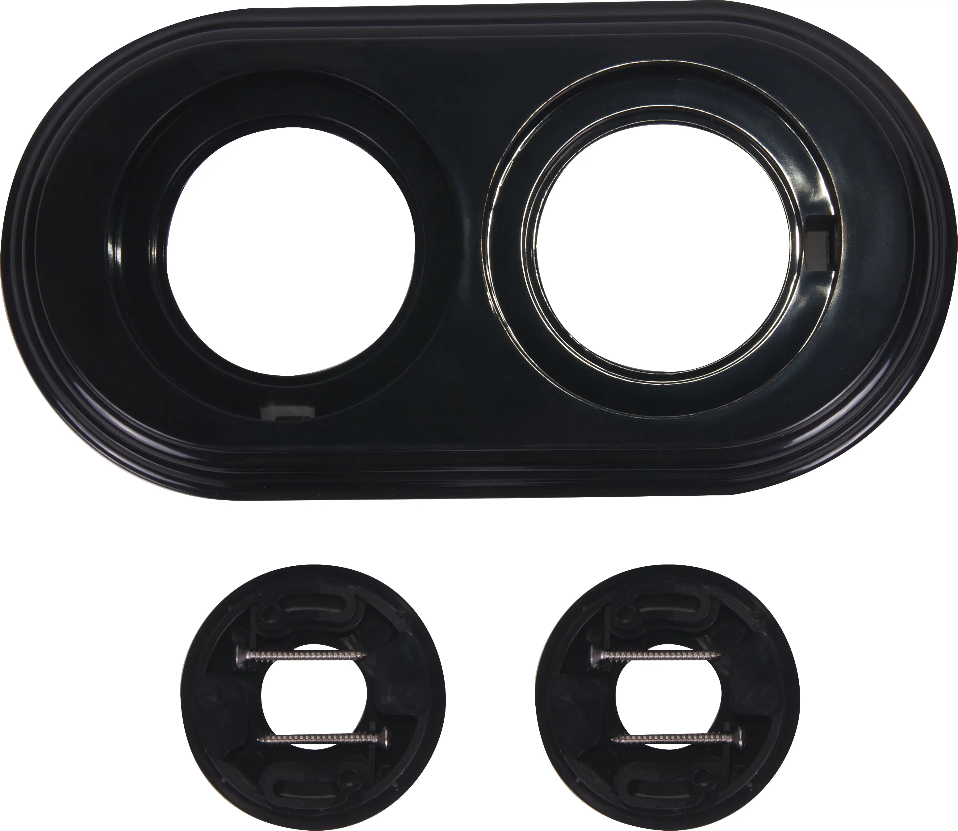 Изображение товара Рамка для розеток и выключателей Electraline 2 поста черный, пластиковая накладка, глянцевая