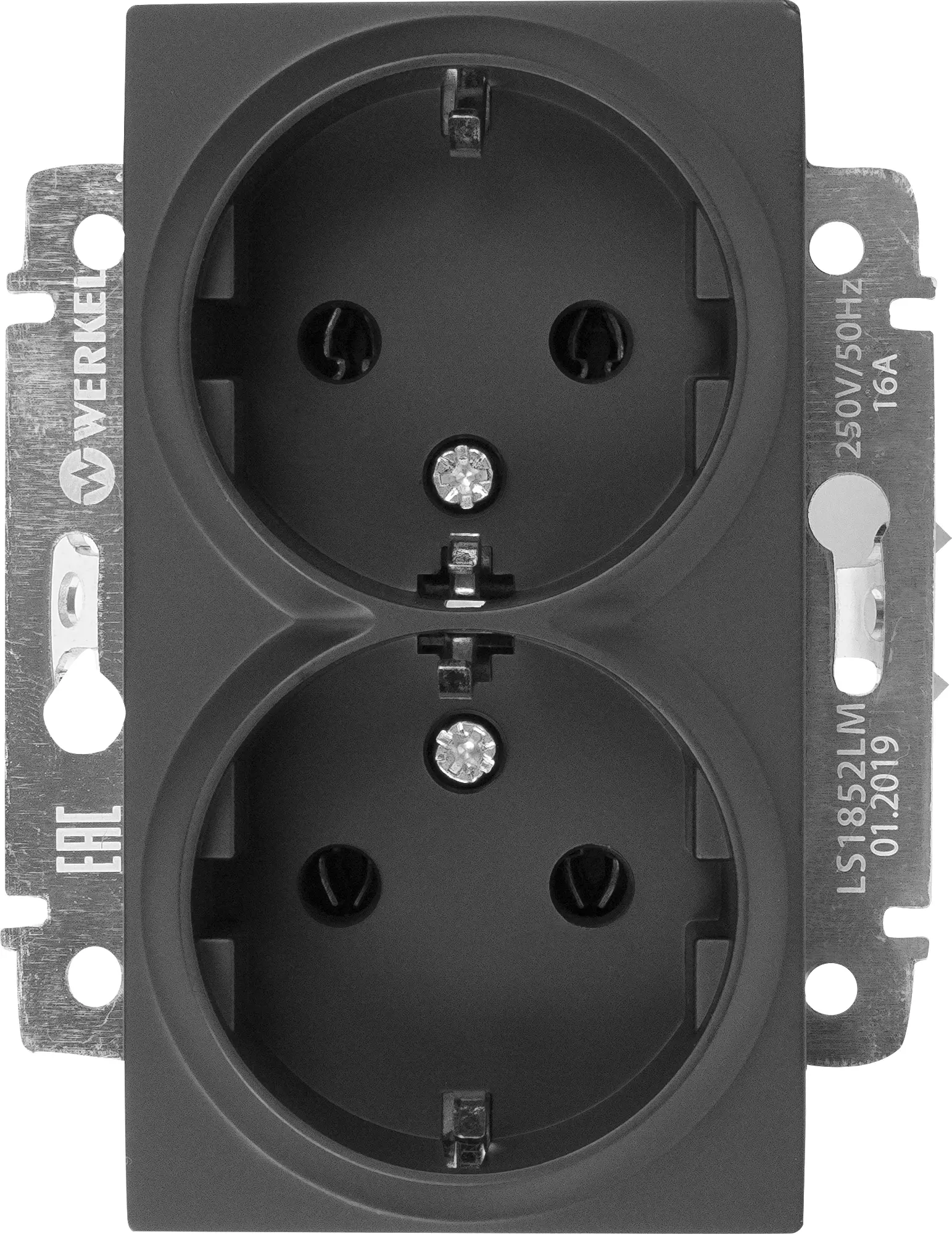 Изображение товара Розетка двойная встраиваемая Werkel с заземлением черная