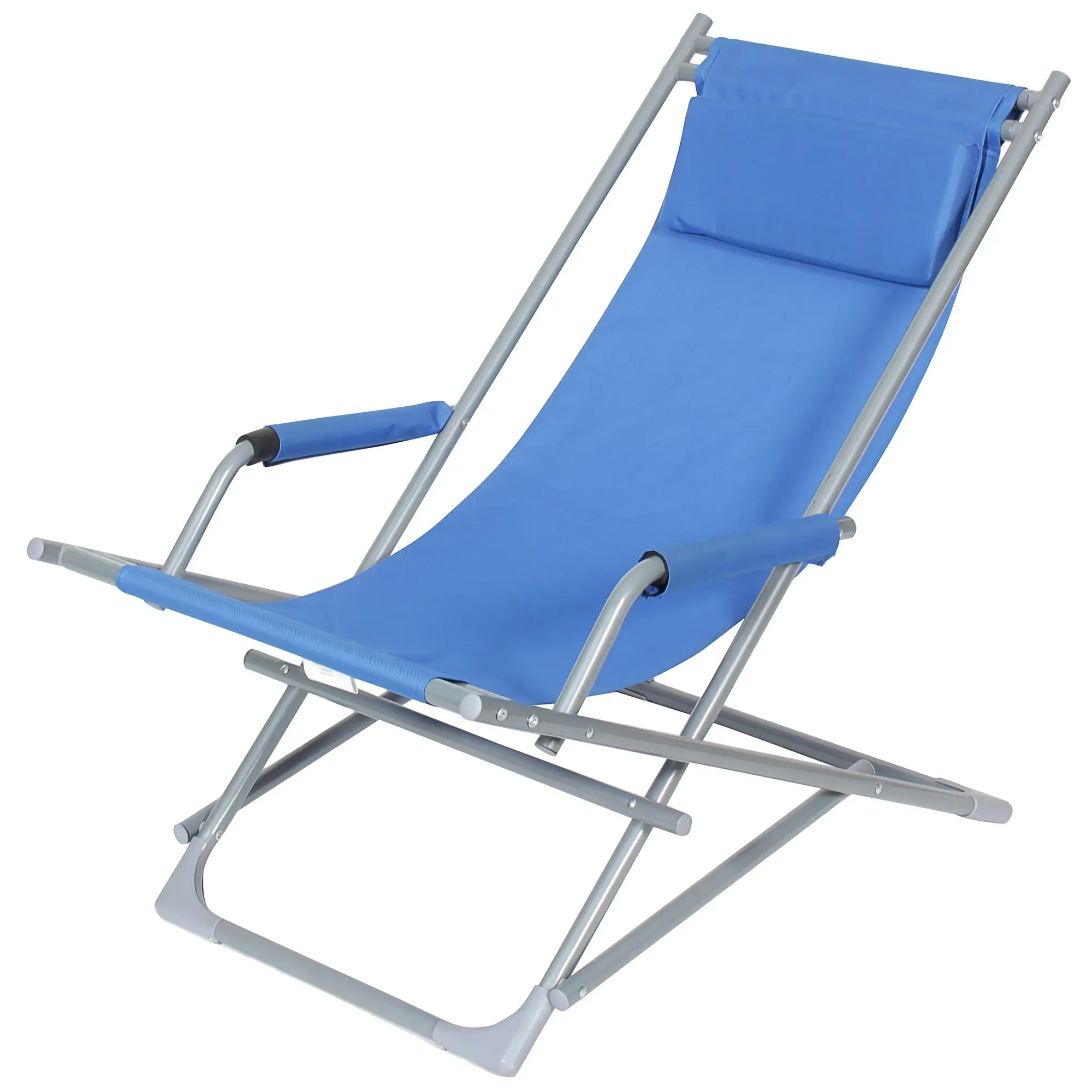 Изображение товара Складное синее кресло-качалка из металла и ткани для отдыха на улице