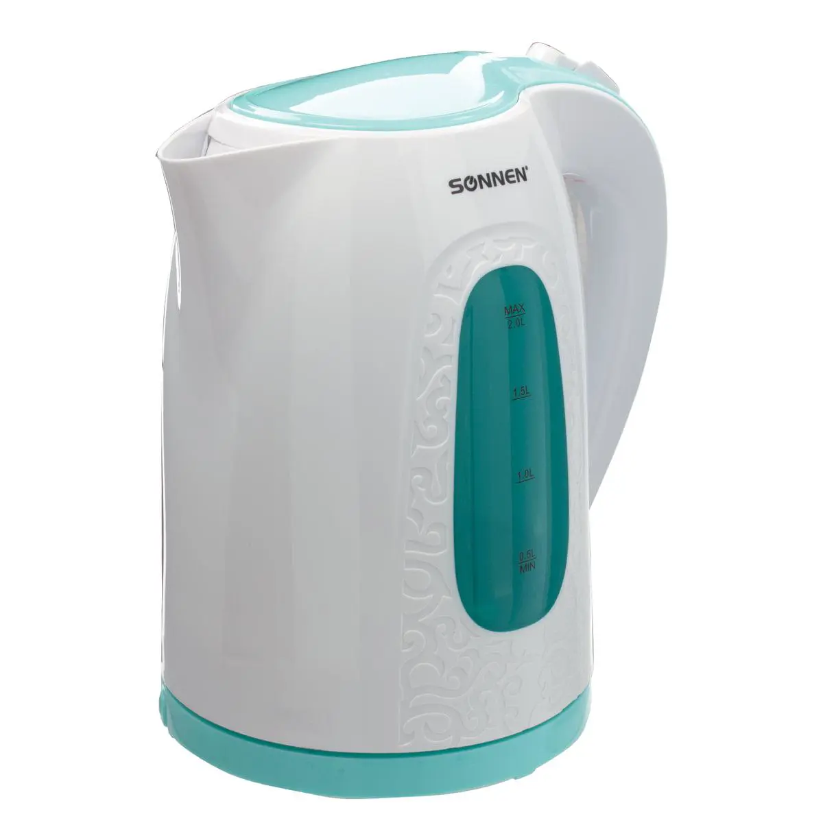 Изображение товара Электрический чайник Sonnen Kt-2016, 2 л, 2200 Вт, закрытый нагревательный элемент, пластик, белый/голубой, 453417