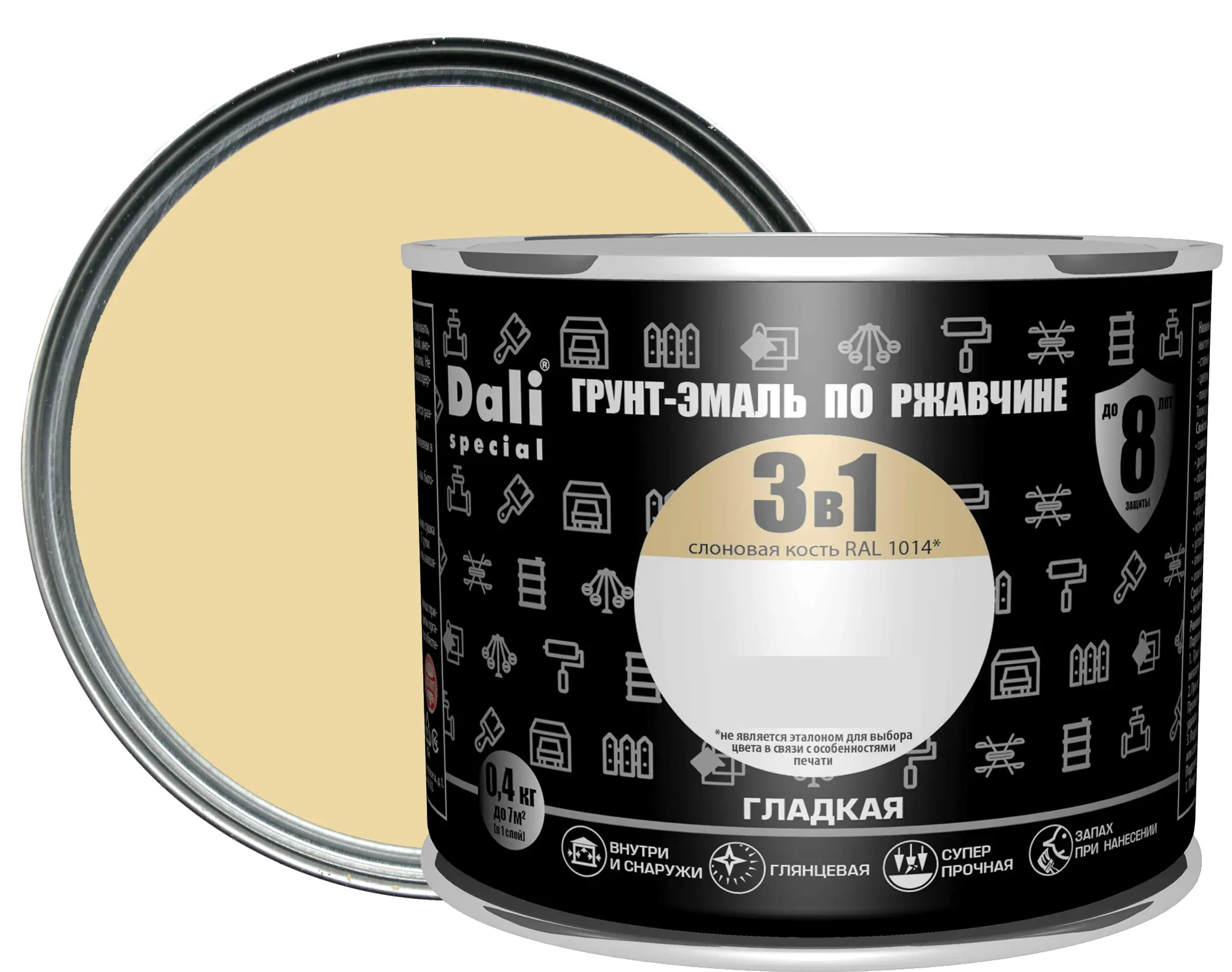 Изображение товара Грунт-эмаль по ржавчине 3 в 1 Dali Special гладкая цвет слоновая кость 0.4 кг