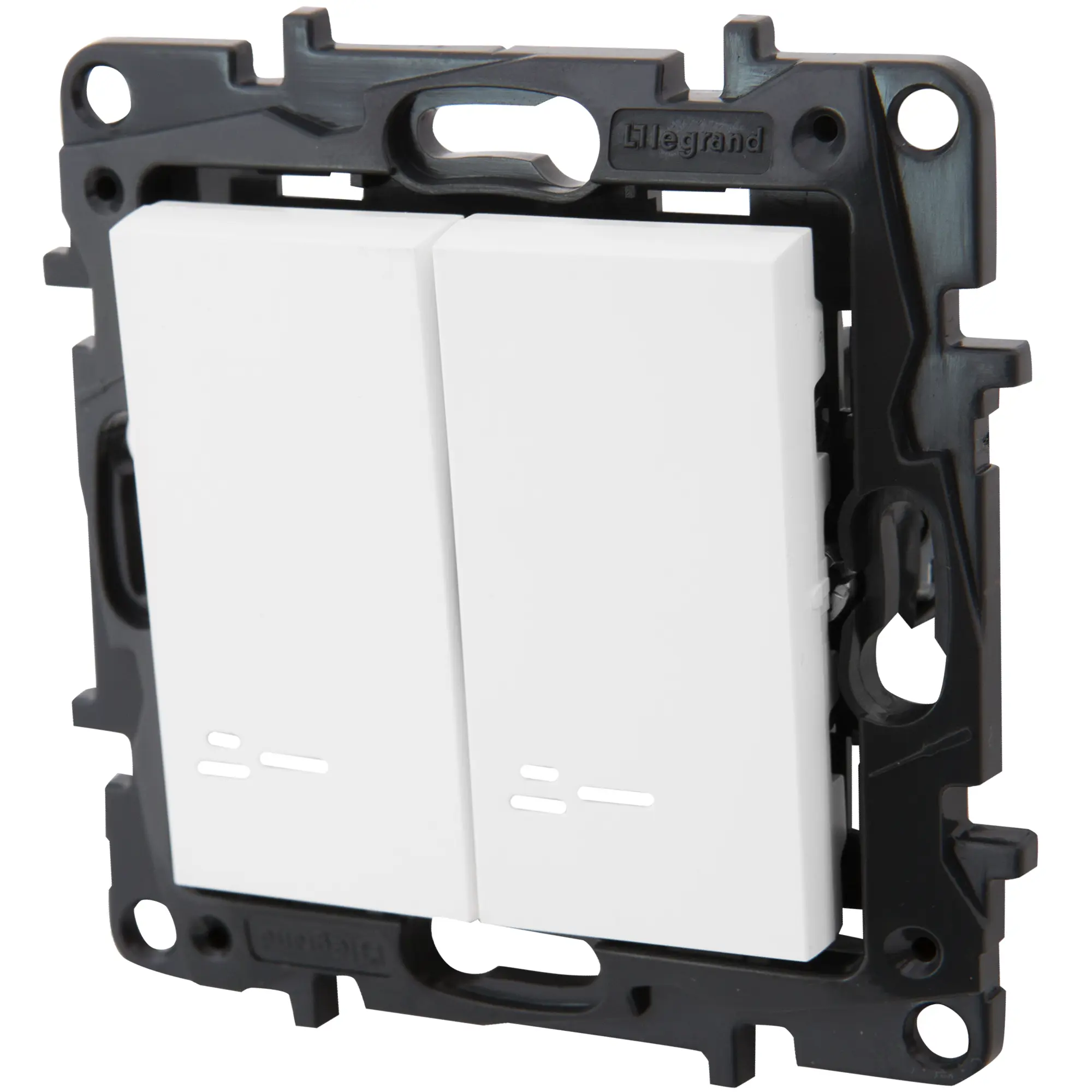 Изображение товара Выключатель двухклавишный с подсветкой/индикацией - Legrand Structura - 10А 250В безвинтовые зажимы - белый