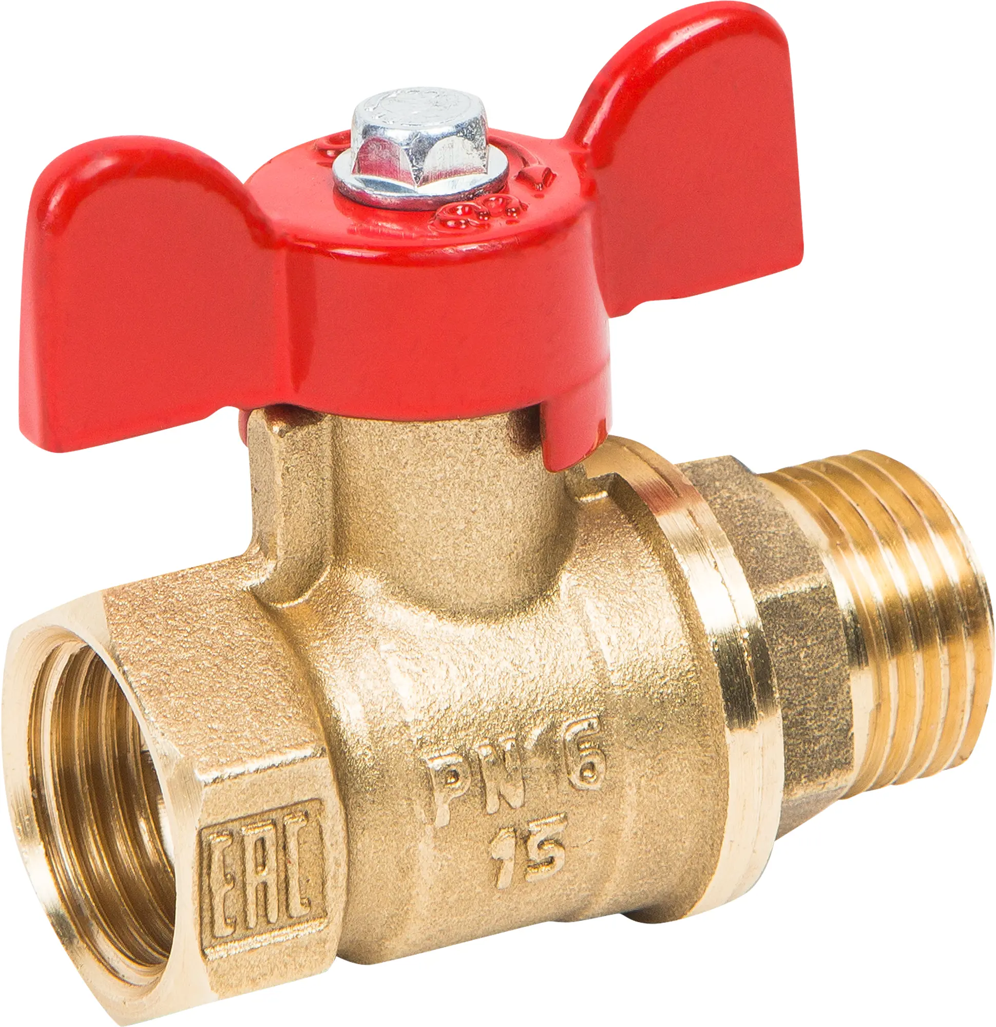 Изображение товара Кран шаровой прямой Valfex DN15 PN24 1/2" НР/ВР латунь ручка бабочка VF.218.LB1.012