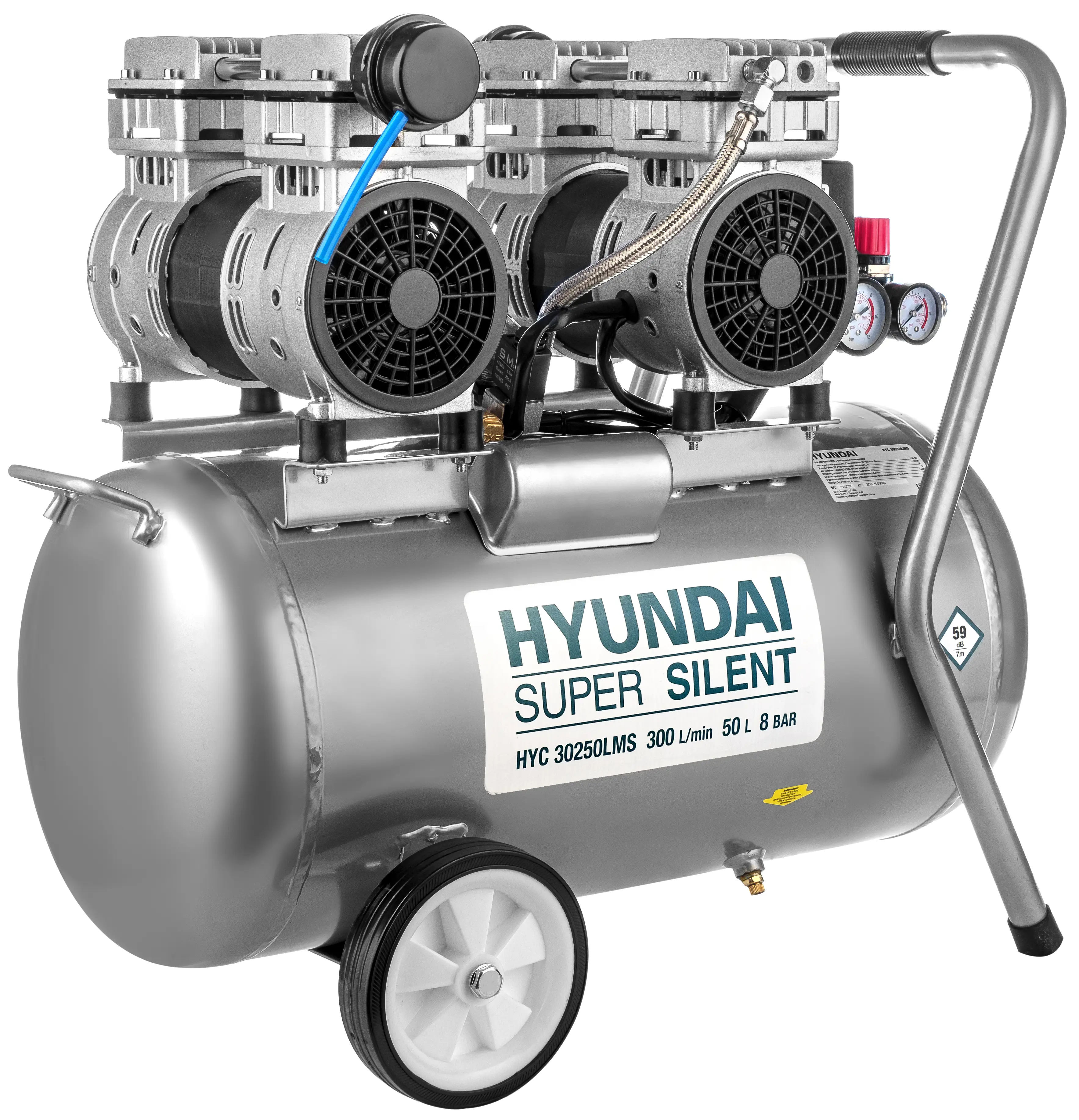 Изображение товара Компрессор Hyundai HYC 30250LMS 50 л, 300 л/мин, 2 кВт, безмасляный, горизонтальный