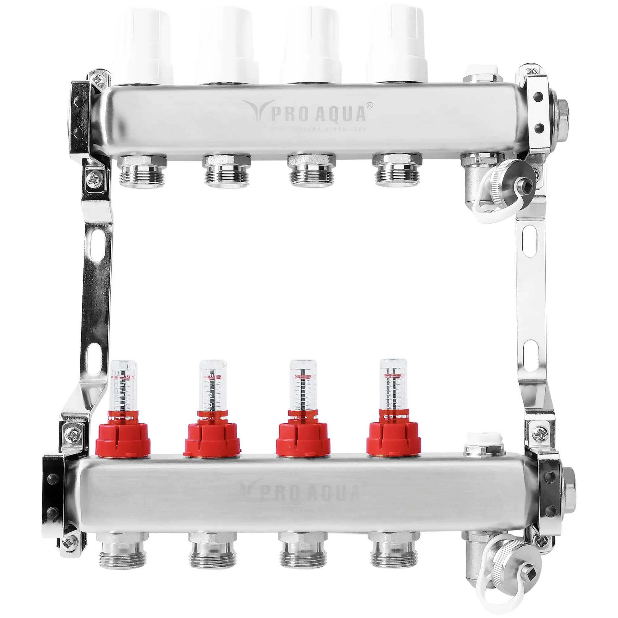 Изображение товара Коллекторная группа с расходомерами PRO AQUA 1x3/4" 4 выхода нержавеющая сталь для теплого пола