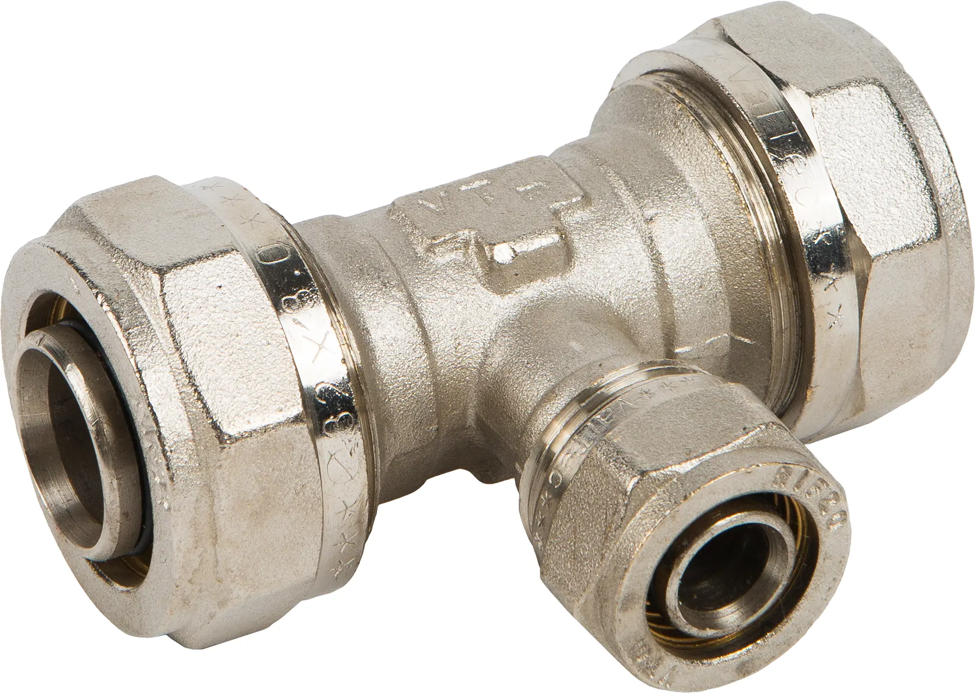 Изображение товара Тройник переходной Valtec 32х20х32 мм латунь с никелированием для водопровода