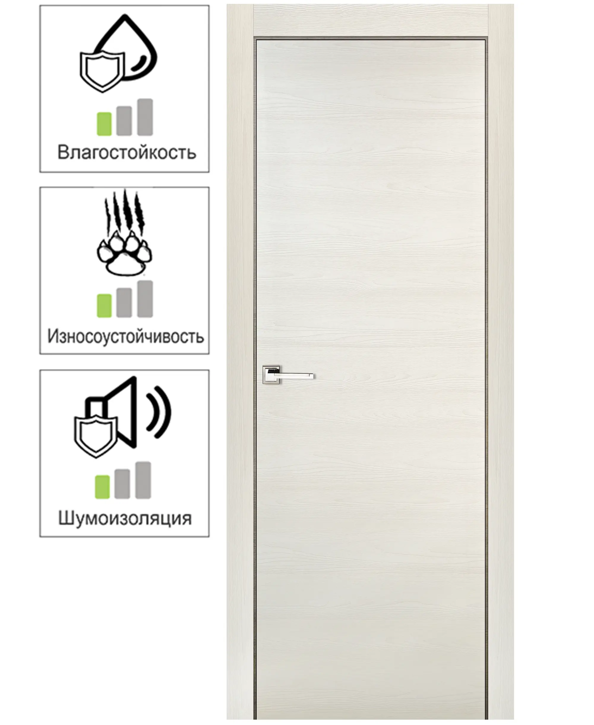 Изображение товара Межкомнатная глухая дверь Ясень бежевый 200x90 см с замком и петлями
