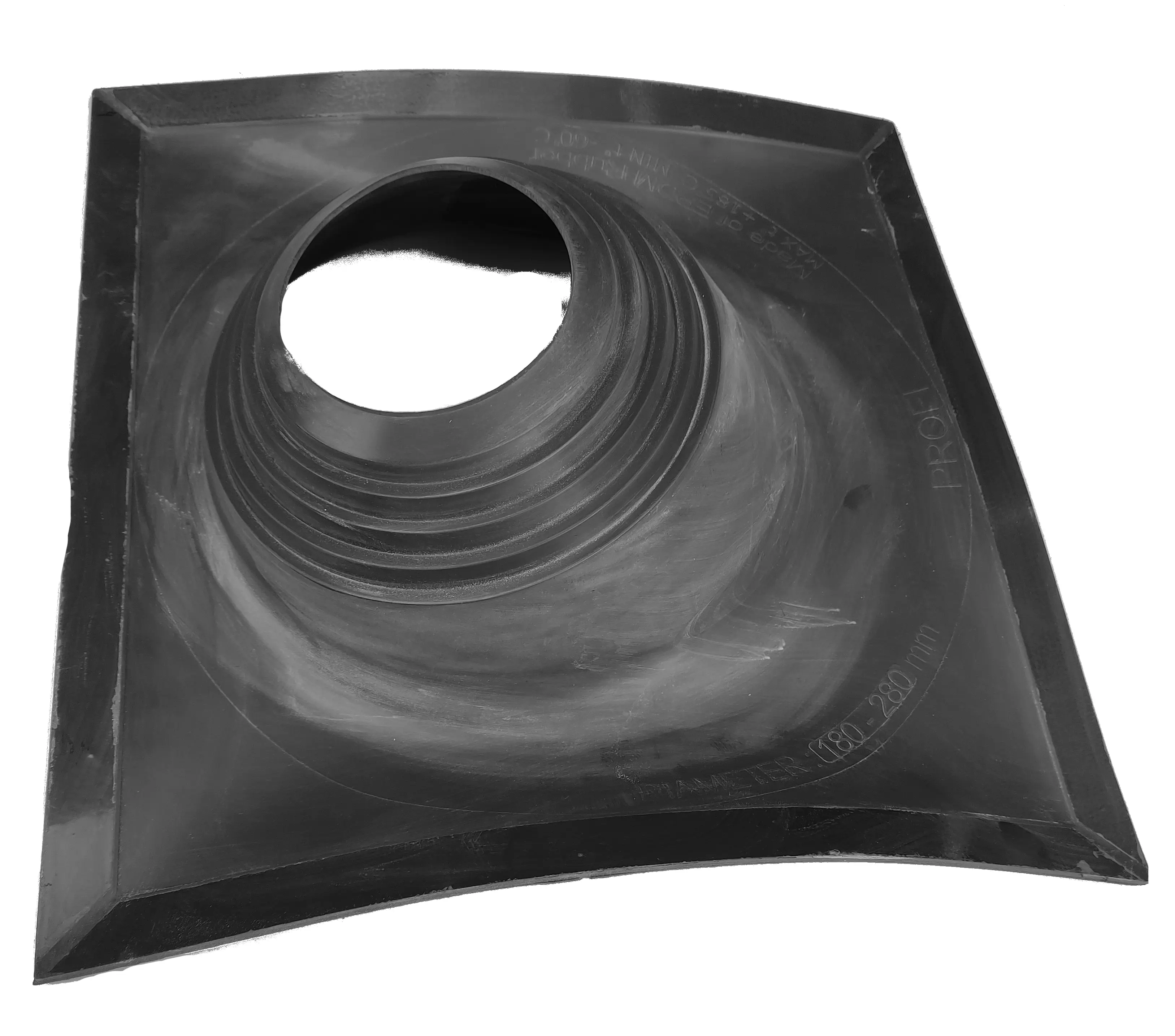 Изображение товара Проходка кровельная угловая №2 d.180x280 мм черная для кровли дымоходов и вентиляции