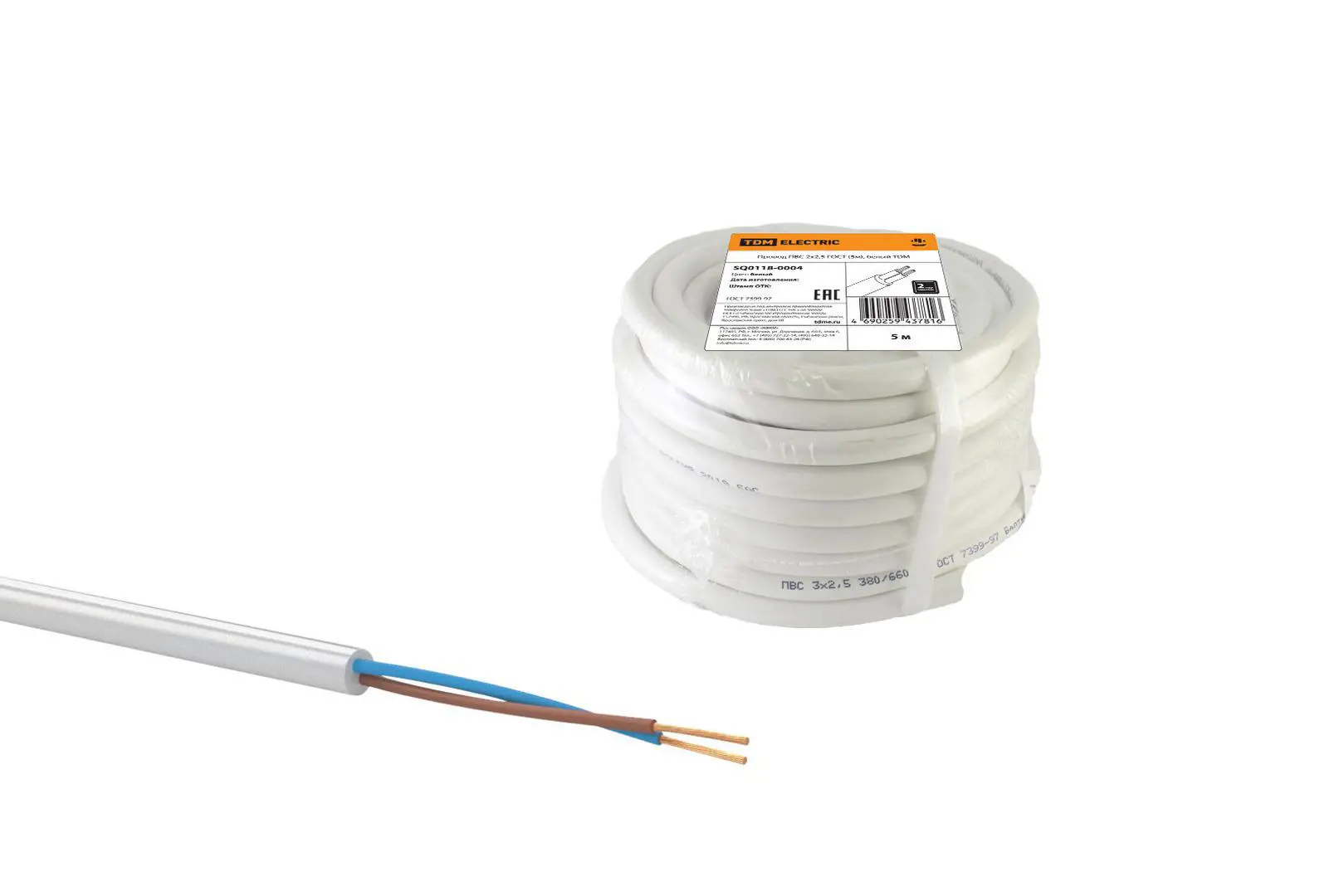 Изображение товара Провод ПВС 2x2.5 ГОСТ TDM Electric 5 м, белый