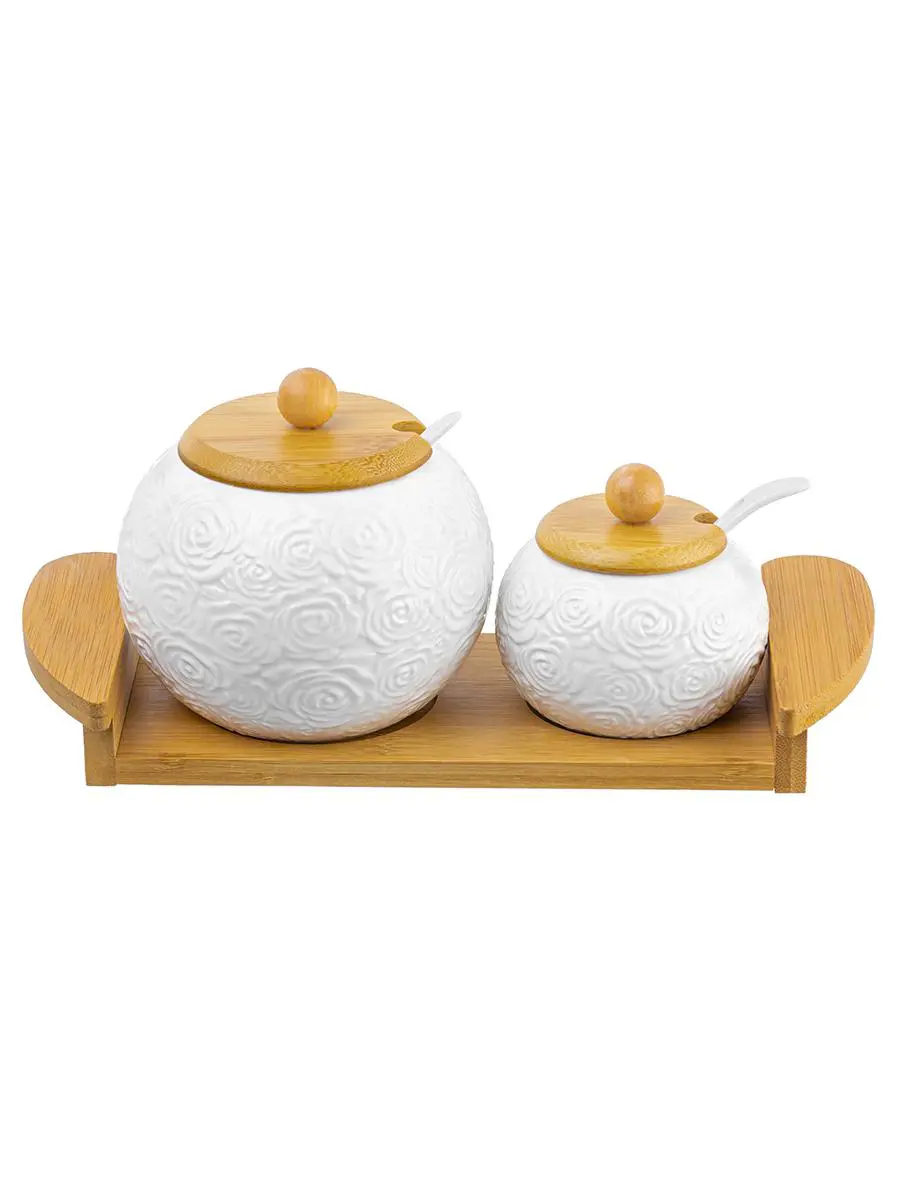 Изображение товара Набор сахарница и солонка Розы ELAN GALLERY фарфор и бамбук 550 мл