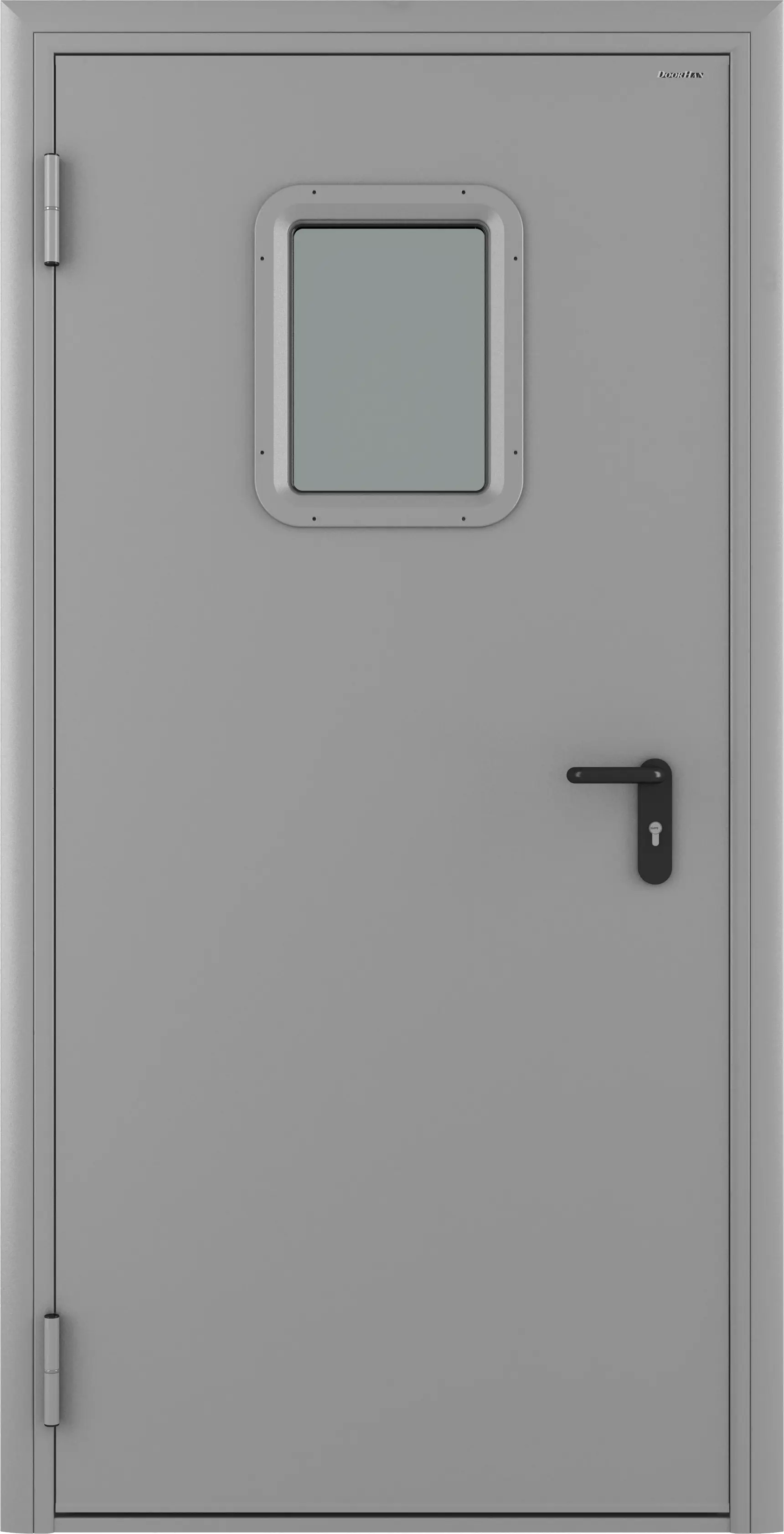 Изображение товара Техническая остекленная дверь 880x2050 мм левая светло-серый RAL7035 надежная и устойчиво к коррози