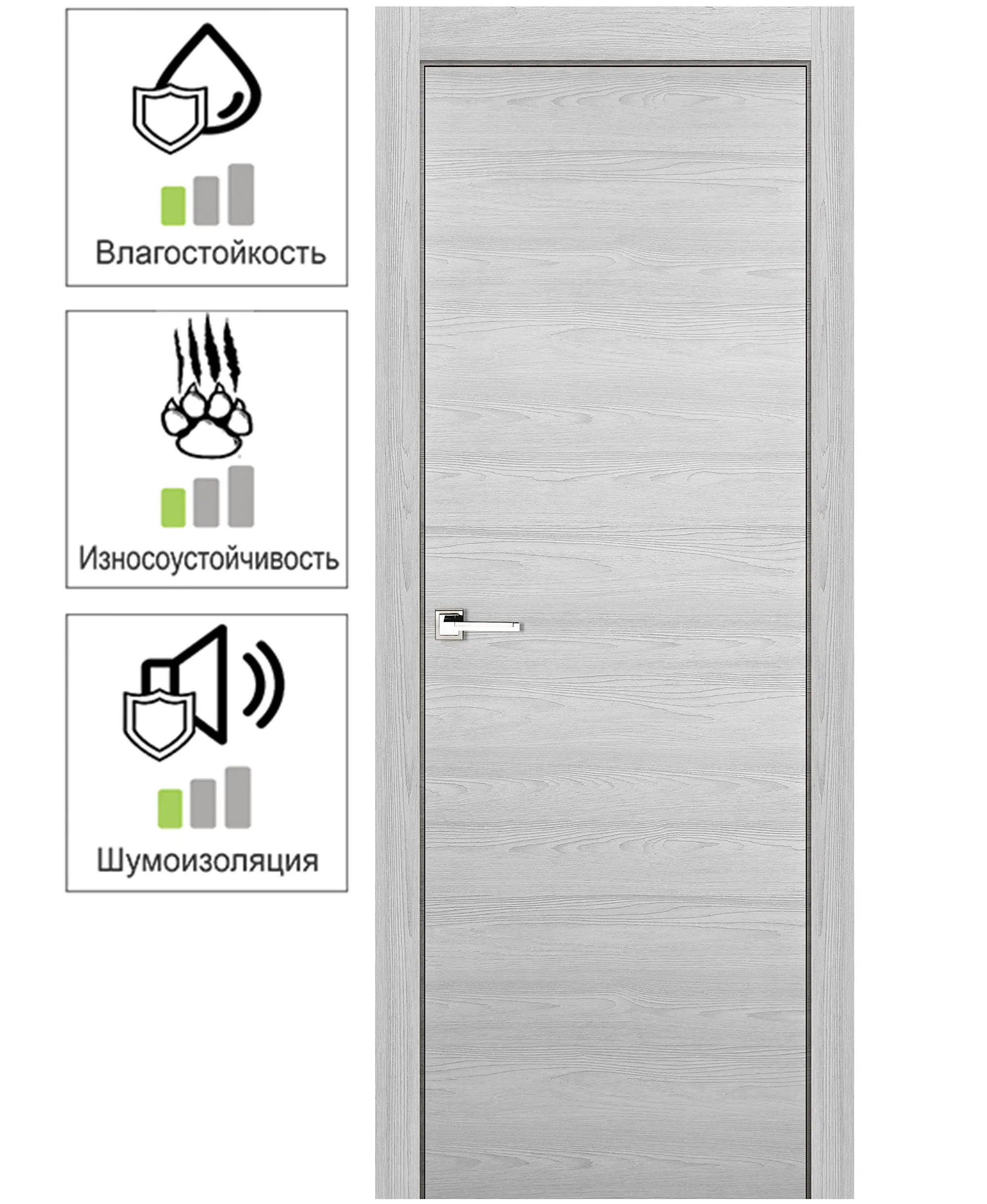 Изображение товара Дверь межкомнатная глухая ясень серый 80x200 см с замком и петлями
