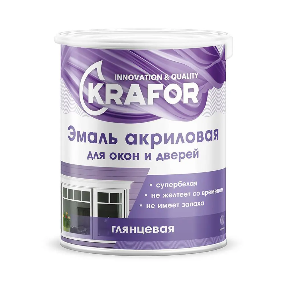 Изображение товара Эмаль акриловая Krafor для окон и дверей цвет белый 3 кг