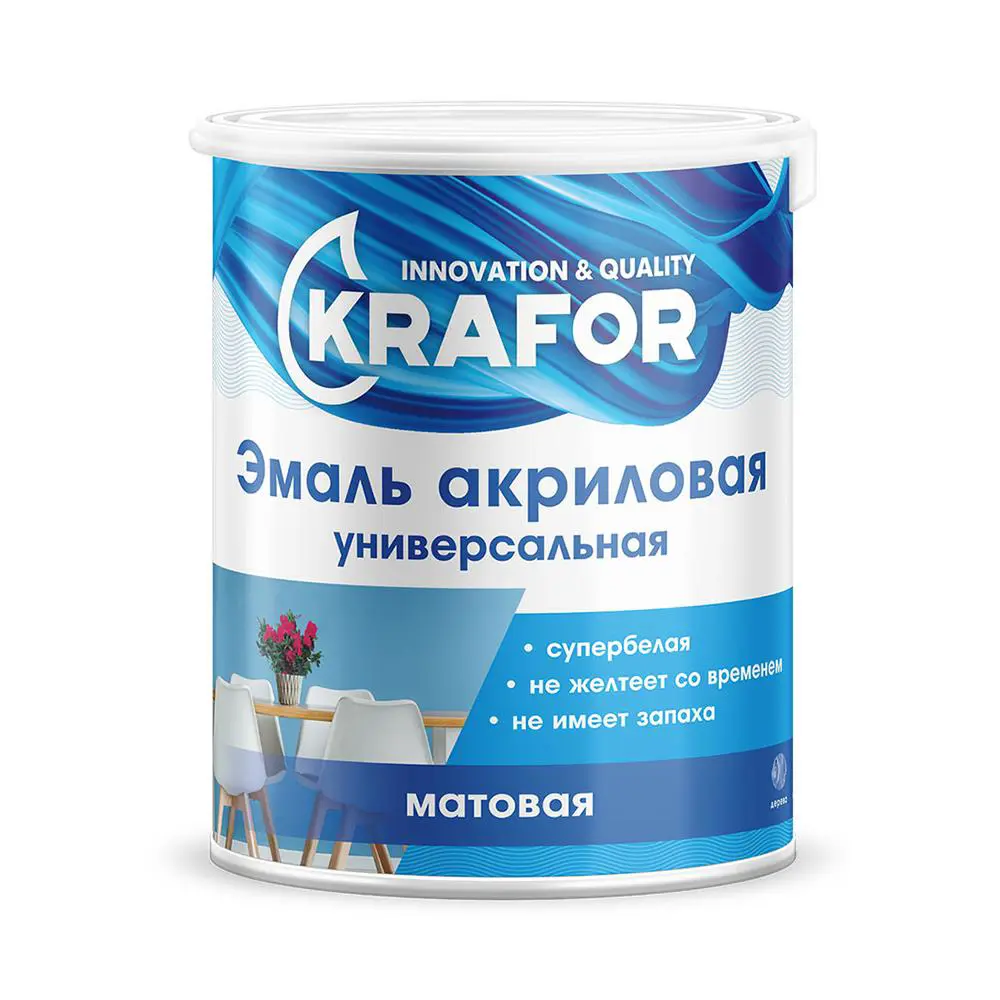 Изображение товара Эмаль акриловая Krafor матовая цвет белый 1 кг
