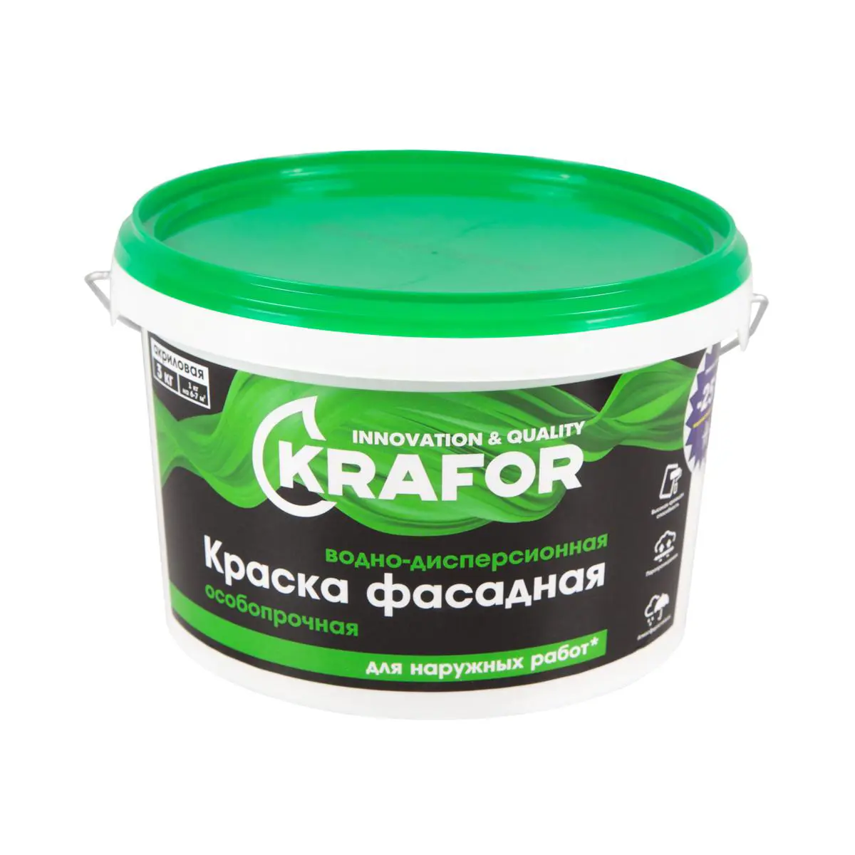 Изображение товара Краска фасадная особопрочная Krafor 3 кг белая водно-дисперсионная акриловая