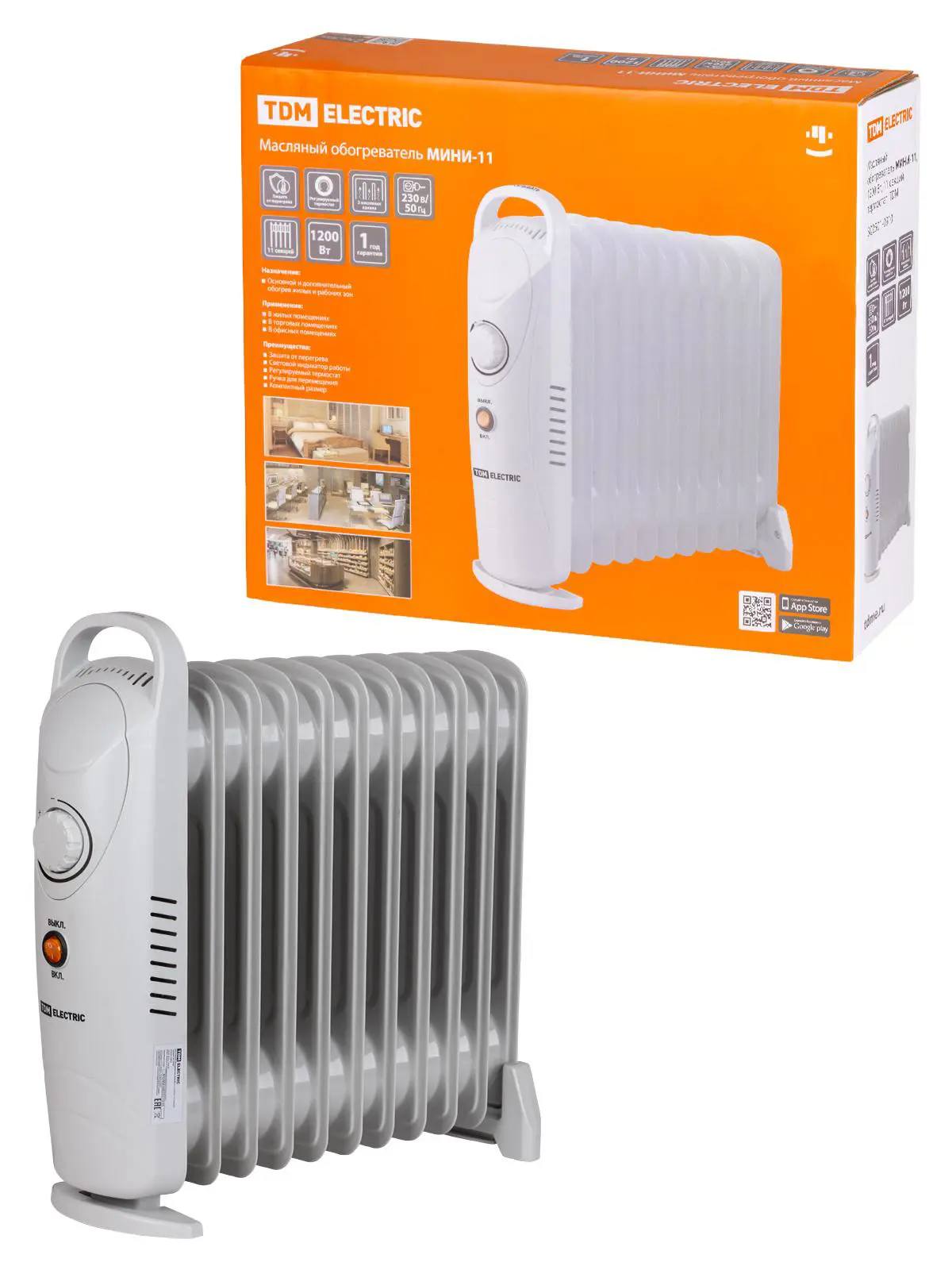 Изображение товара Обогреватель масляный TDM Electric Мини-11 с механическим термостатом 1200 Вт 11 секций