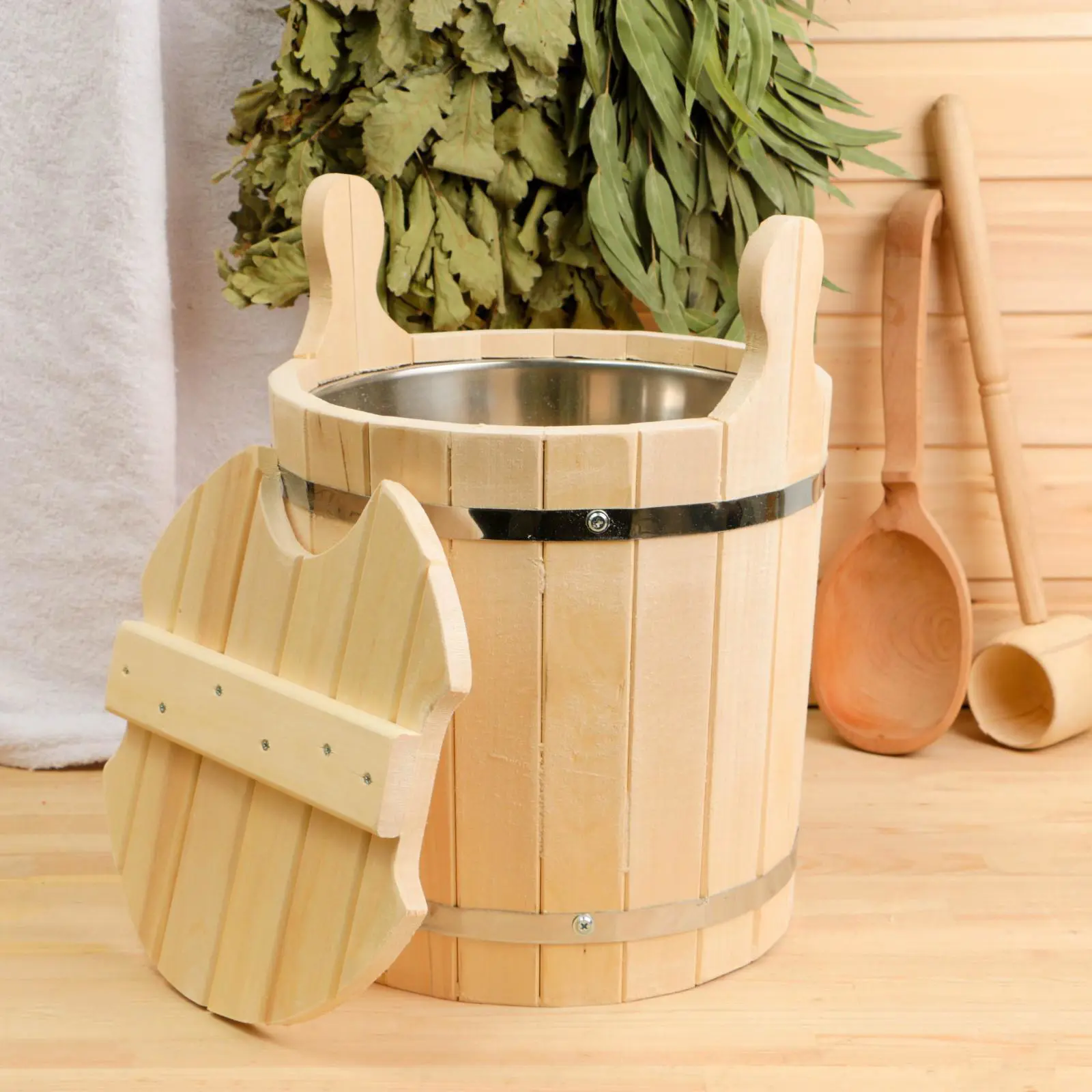 Изображение товара Запарник из липы Добропаровъ 12л нержавеющая вставка с крышкой